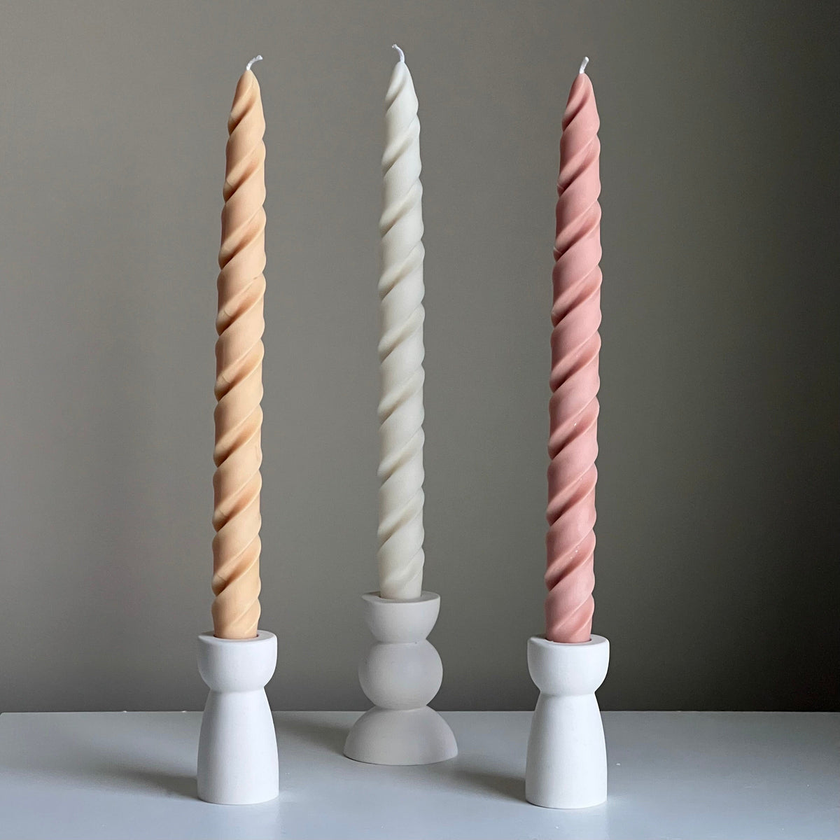 Tall Twisted Soy Wax Taper Candle: Handmade Pastel Decor