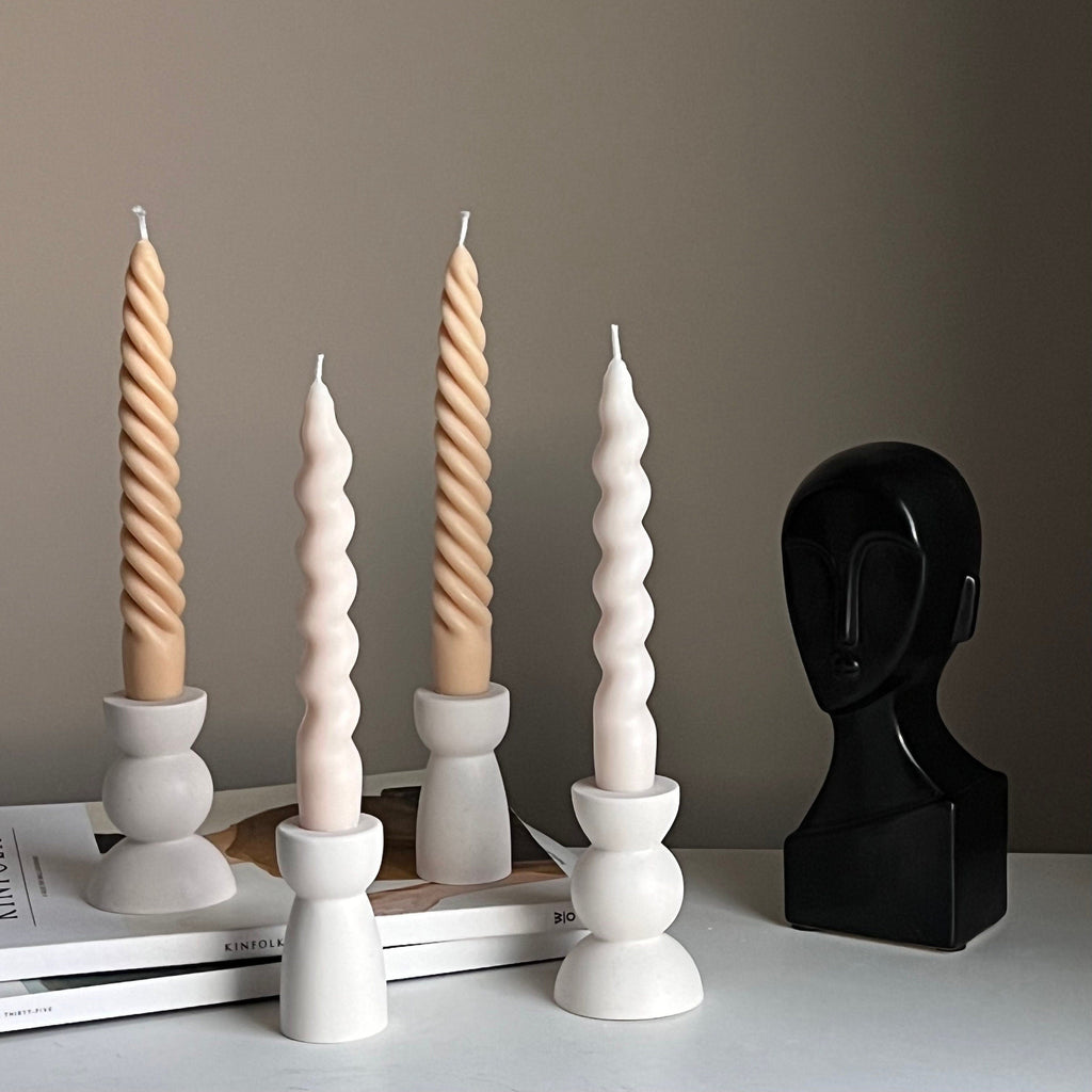 Round Jesmonite Candlestick Holder: Minimalist Table Decor