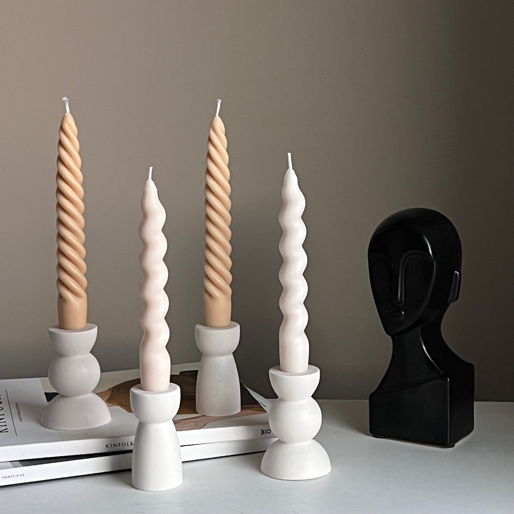 Round Jesmonite Candlestick Holder: Minimalist Table Decor
