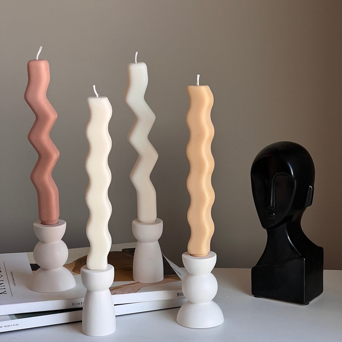 Handmade Jesmonite Hourglass Candlestick Holder: Minimalist Wedding Decor