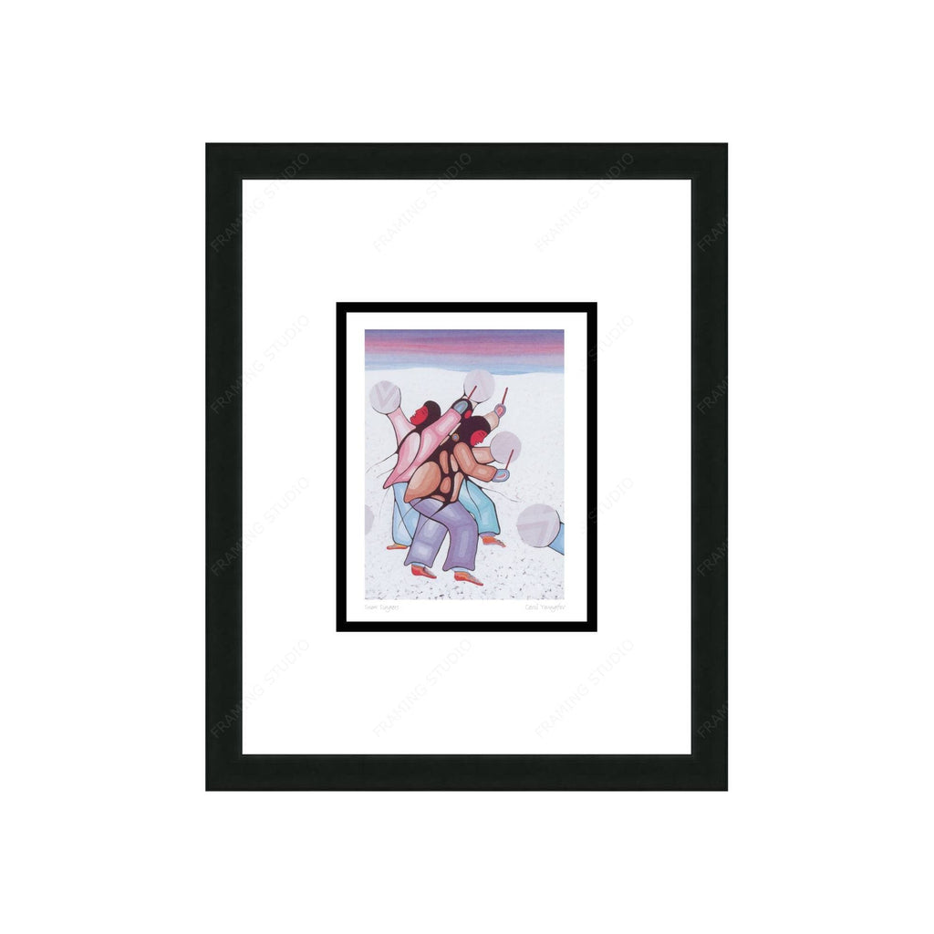 Snow Singers par Cecil Youngfox, carte d'art encadrée, art autochtone