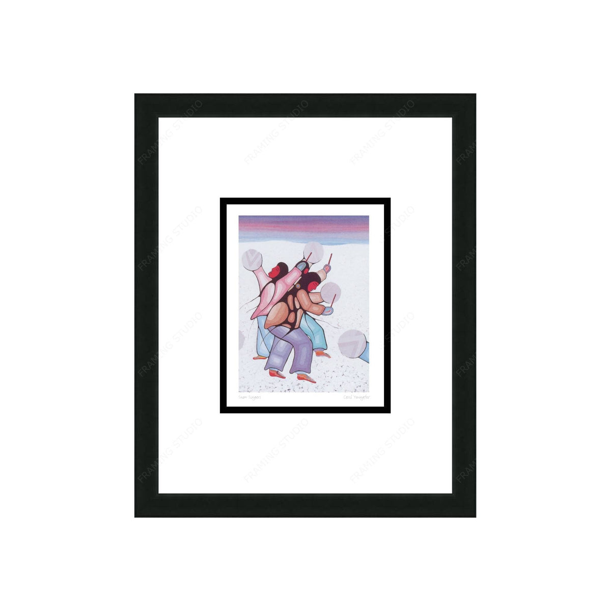 Snow Singers par Cecil Youngfox, carte d'art encadrée, art autochtone
