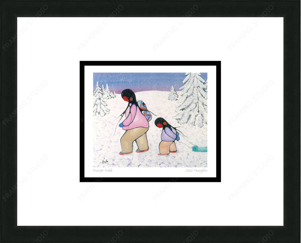 Winter Walk par Cecil Youngfox, carte d'art encadrée, art autochtone