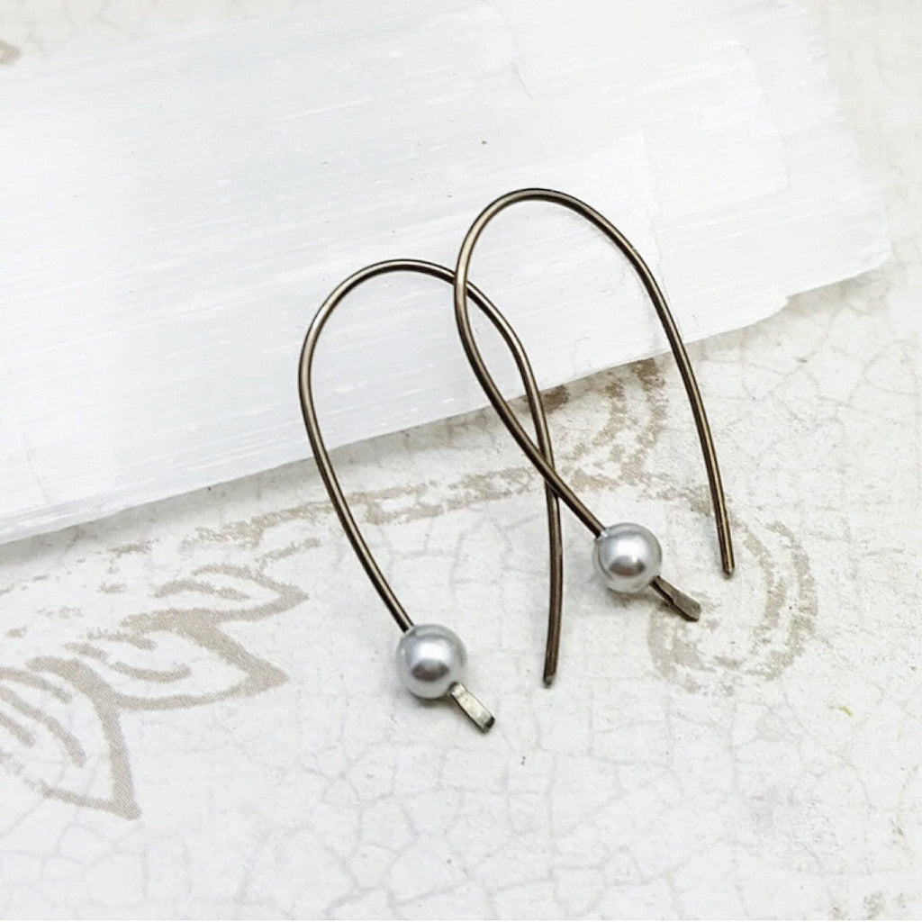 Niobium Hoop Earrings: Minimalist Wire Design with Swarovski Pearls