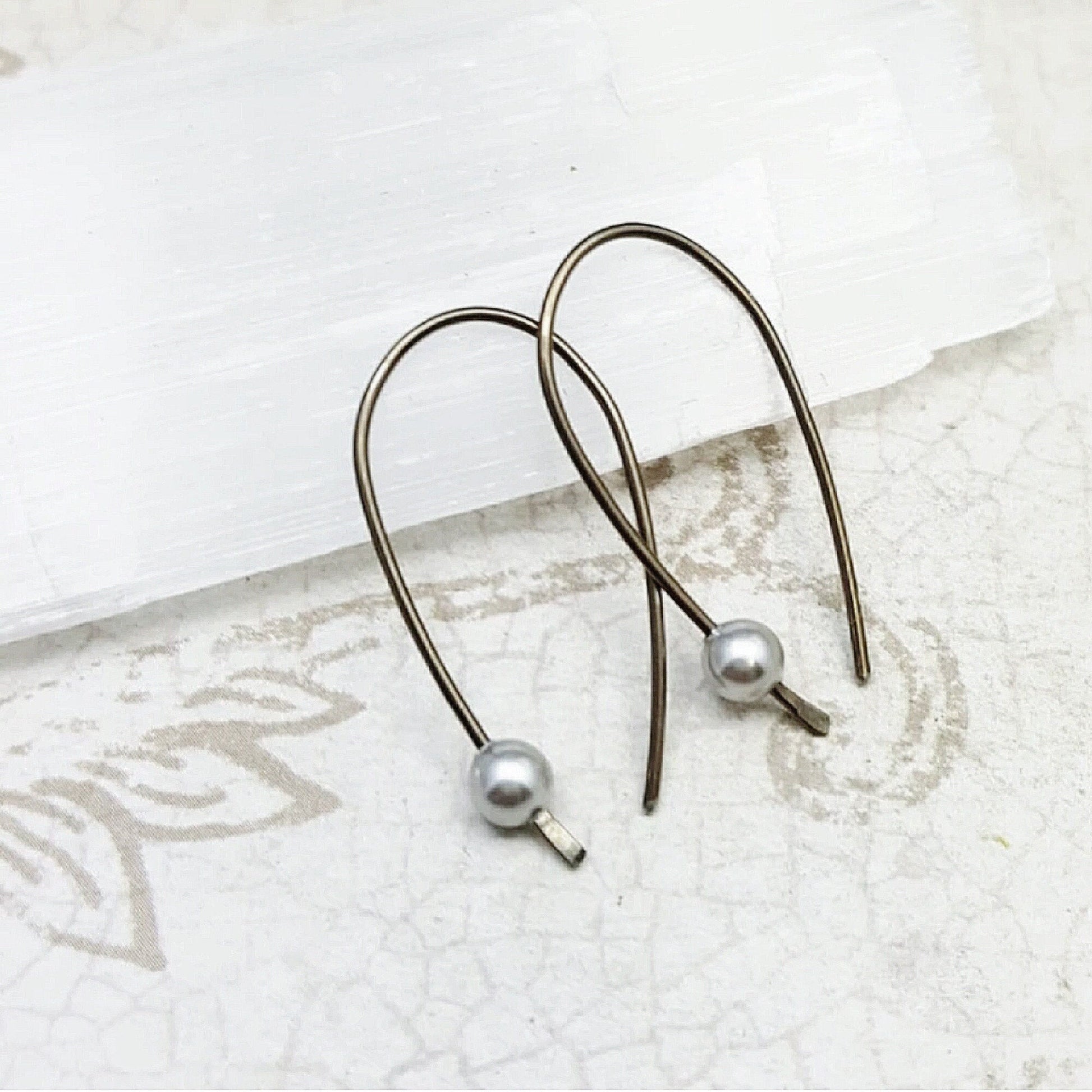 Niobium Hoop Earrings: Minimalist Wire Design with Swarovski Pearls