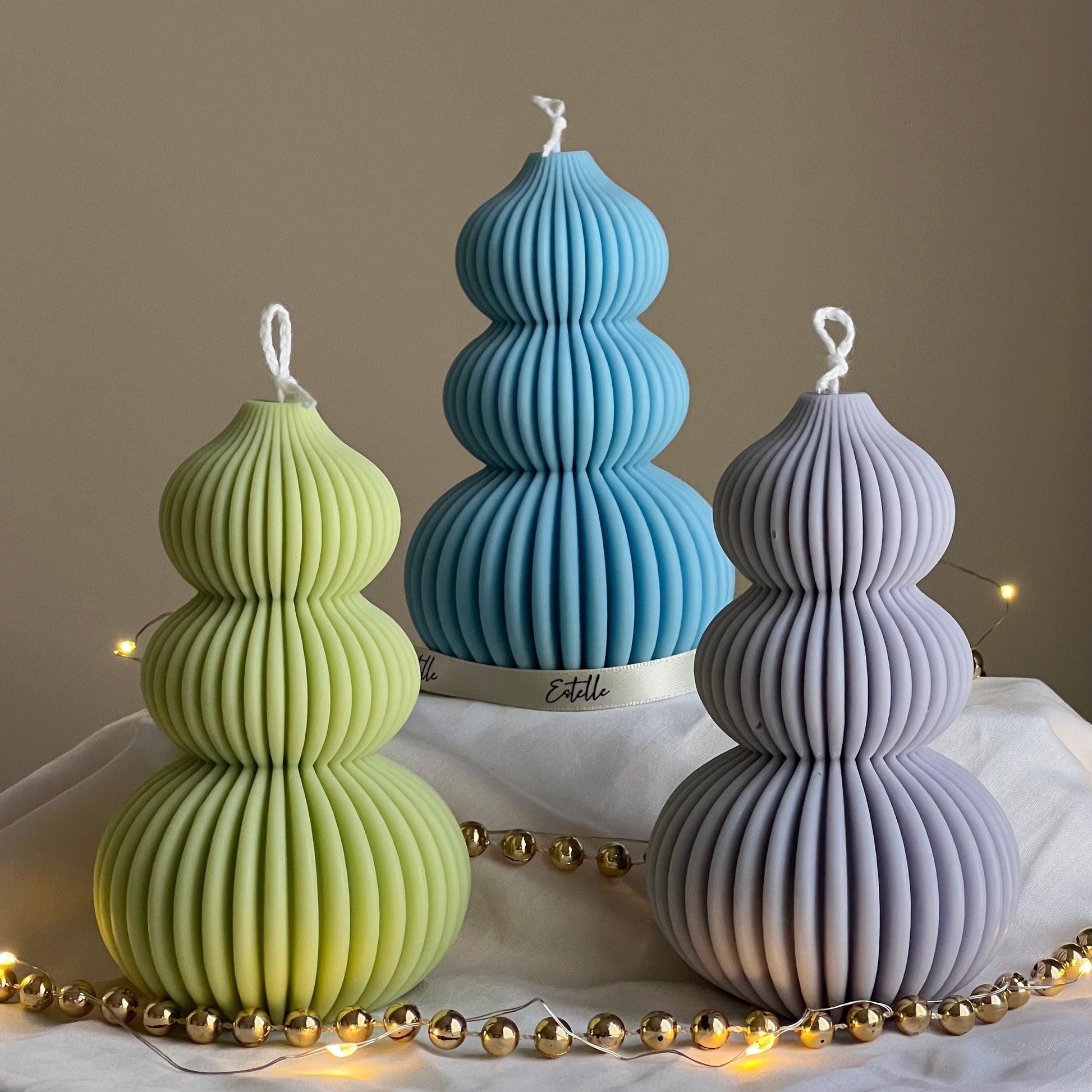 Wavy Ribbed Christmas Tree Candle: Hand-Poured Soy Wax Decor