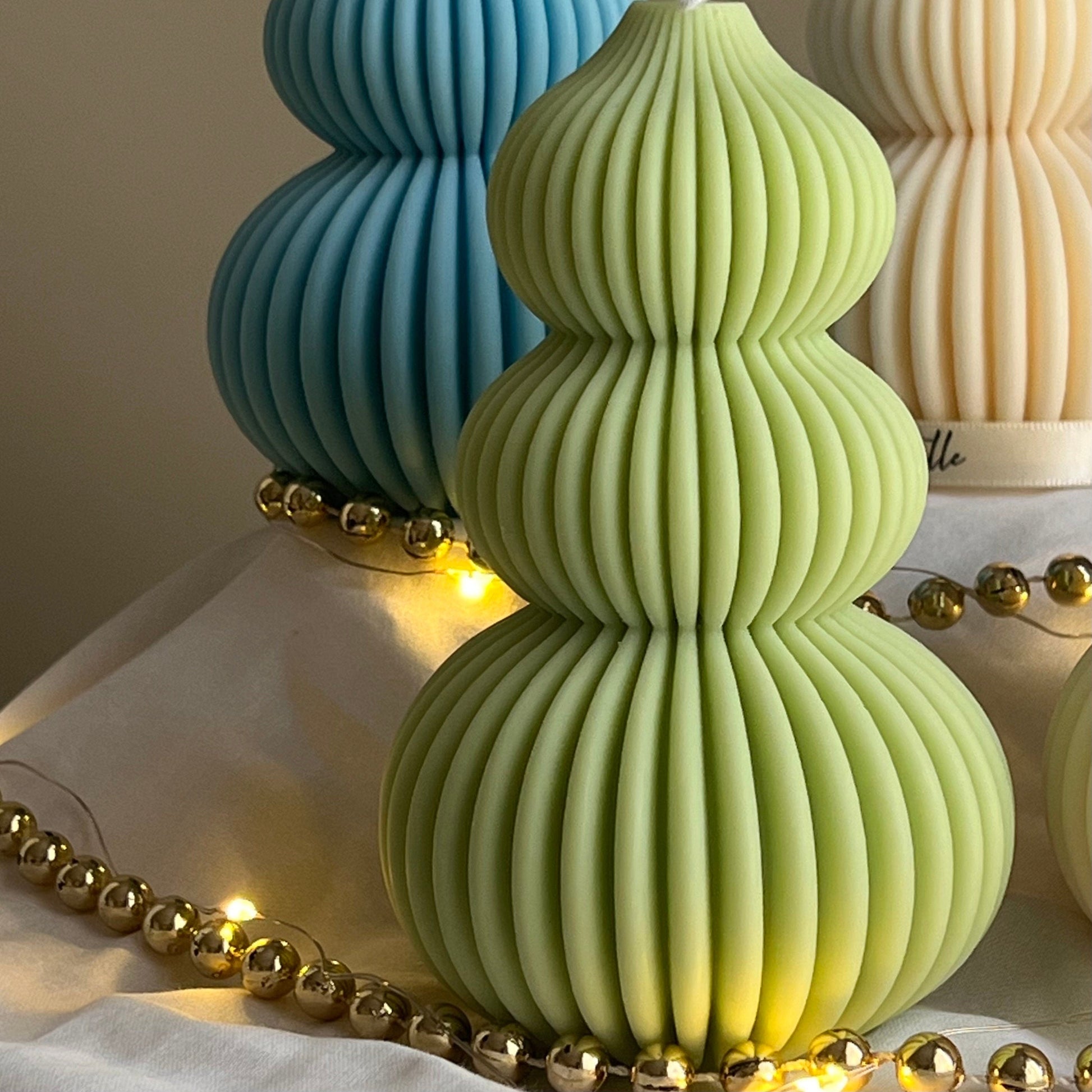 Wavy Ribbed Christmas Tree Candle: Hand-Poured Soy Wax Decor