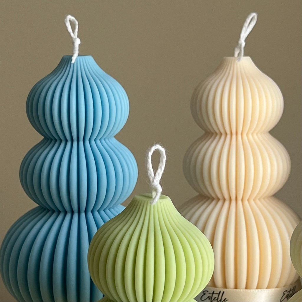 Wavy Ribbed Christmas Tree Candle: Hand-Poured Soy Wax Decor