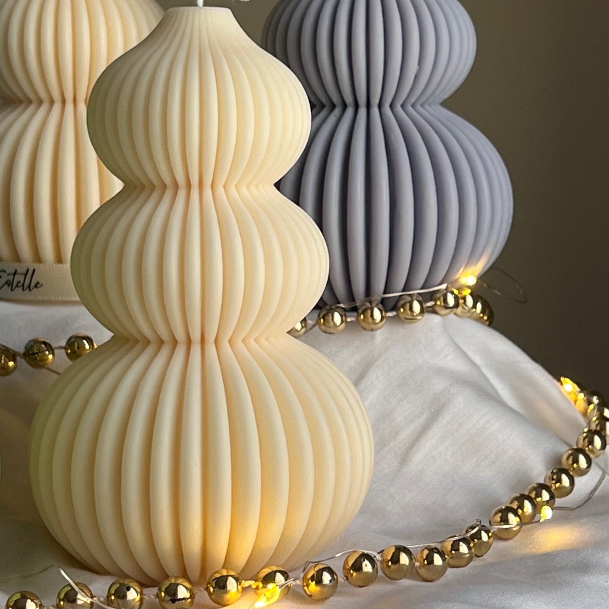Wavy Ribbed Christmas Tree Candle: Hand-Poured Soy Wax Decor