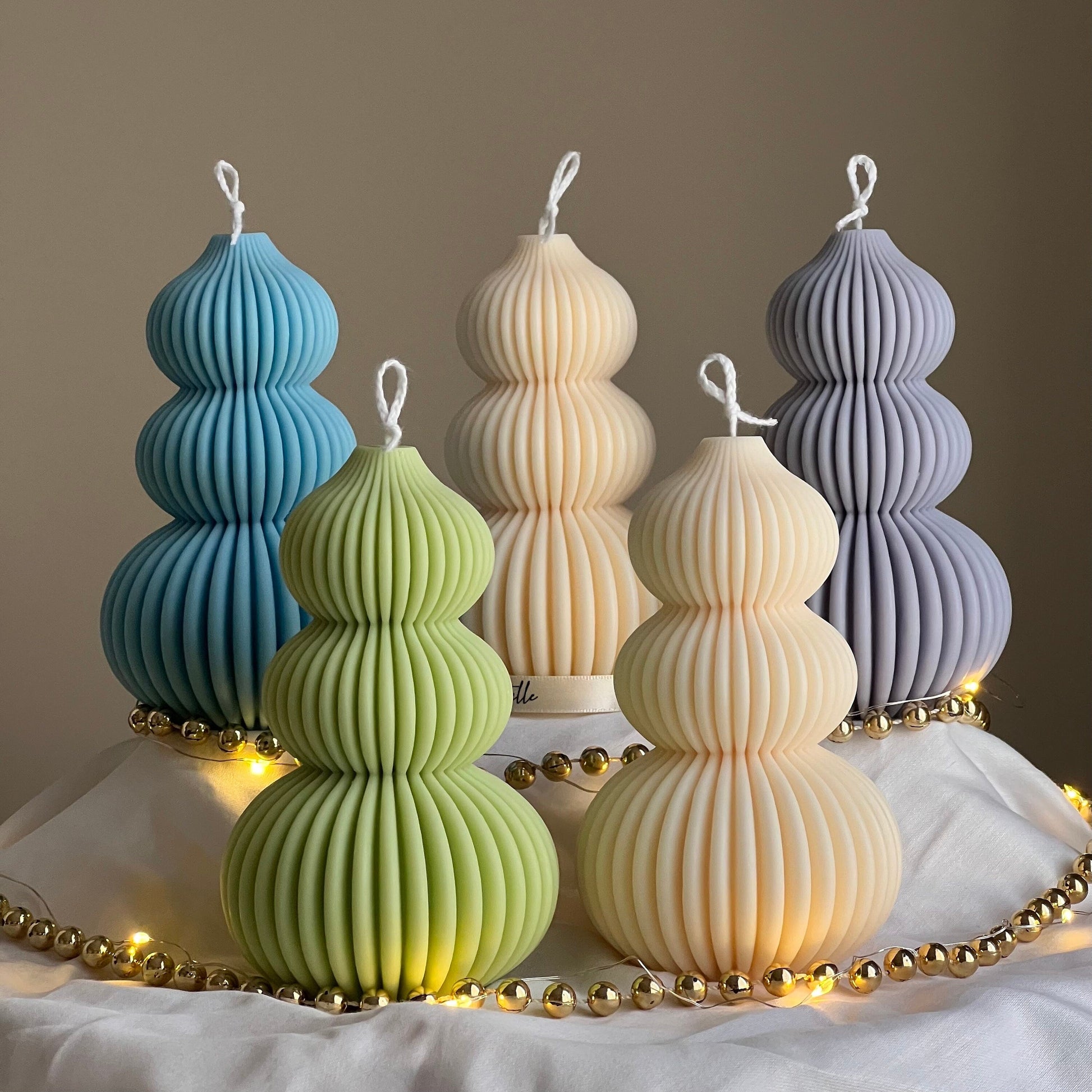 Wavy Ribbed Christmas Tree Candle: Hand-Poured Soy Wax Decor