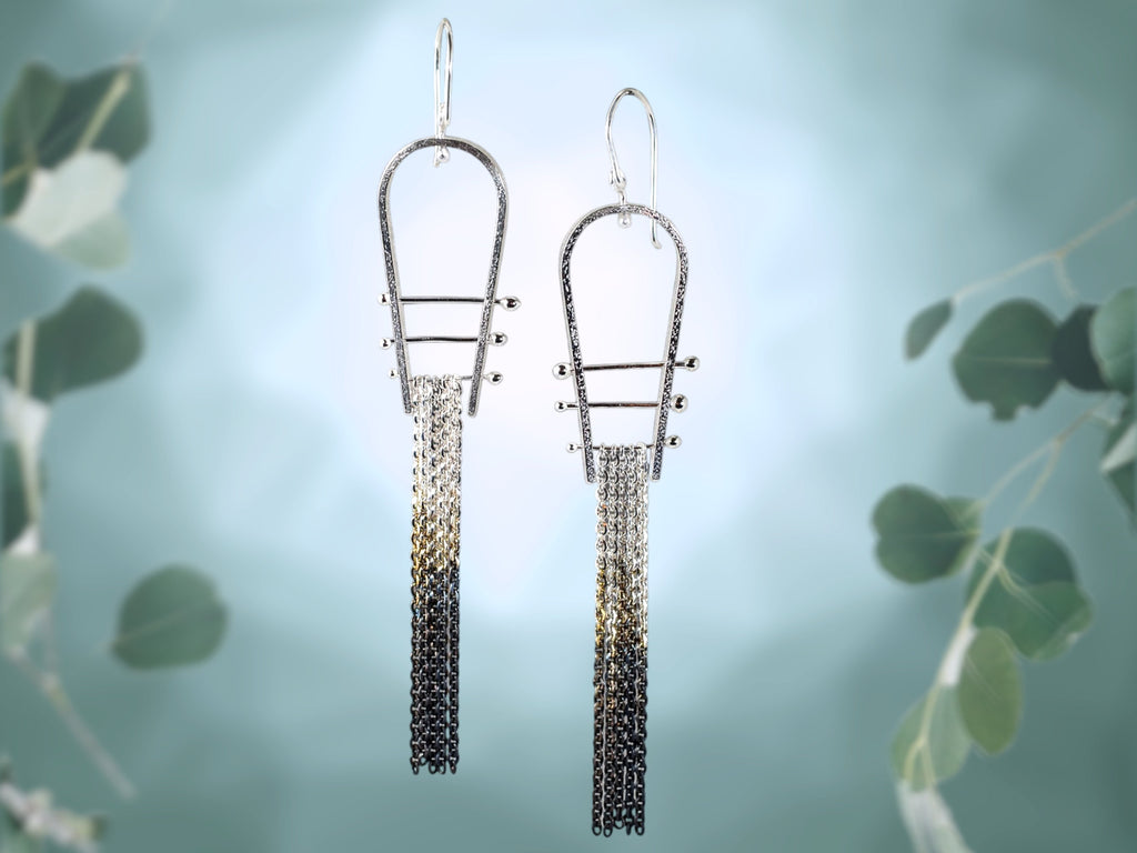 Boucles d'oreilles à franges en argent, bijoux géométriques tendance, cadeau pour femme, bijoux abstraits ombrés