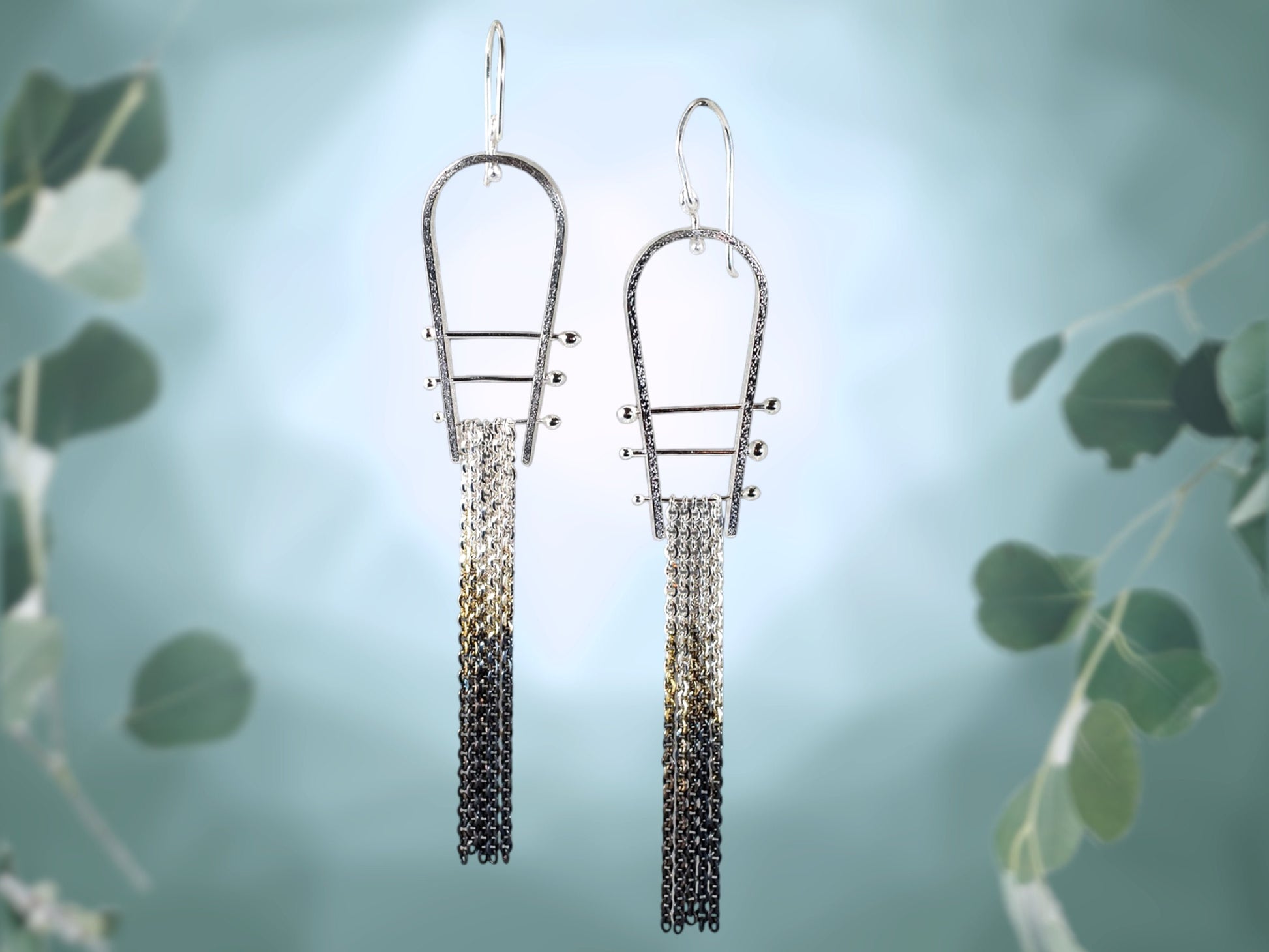 Boucles d'oreilles à franges en argent, bijoux géométriques tendance, cadeau pour femme, bijoux abstraits ombrés