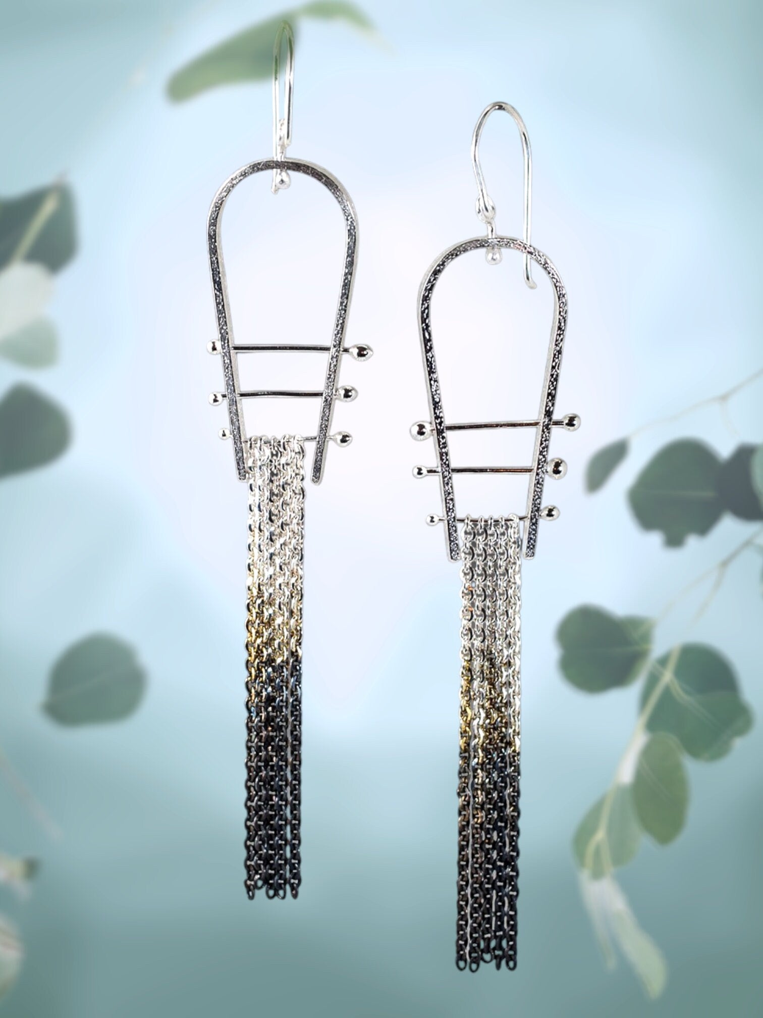 Boucles d'oreilles à franges en argent, bijoux géométriques tendance, cadeau pour femme, bijoux abstraits ombrés