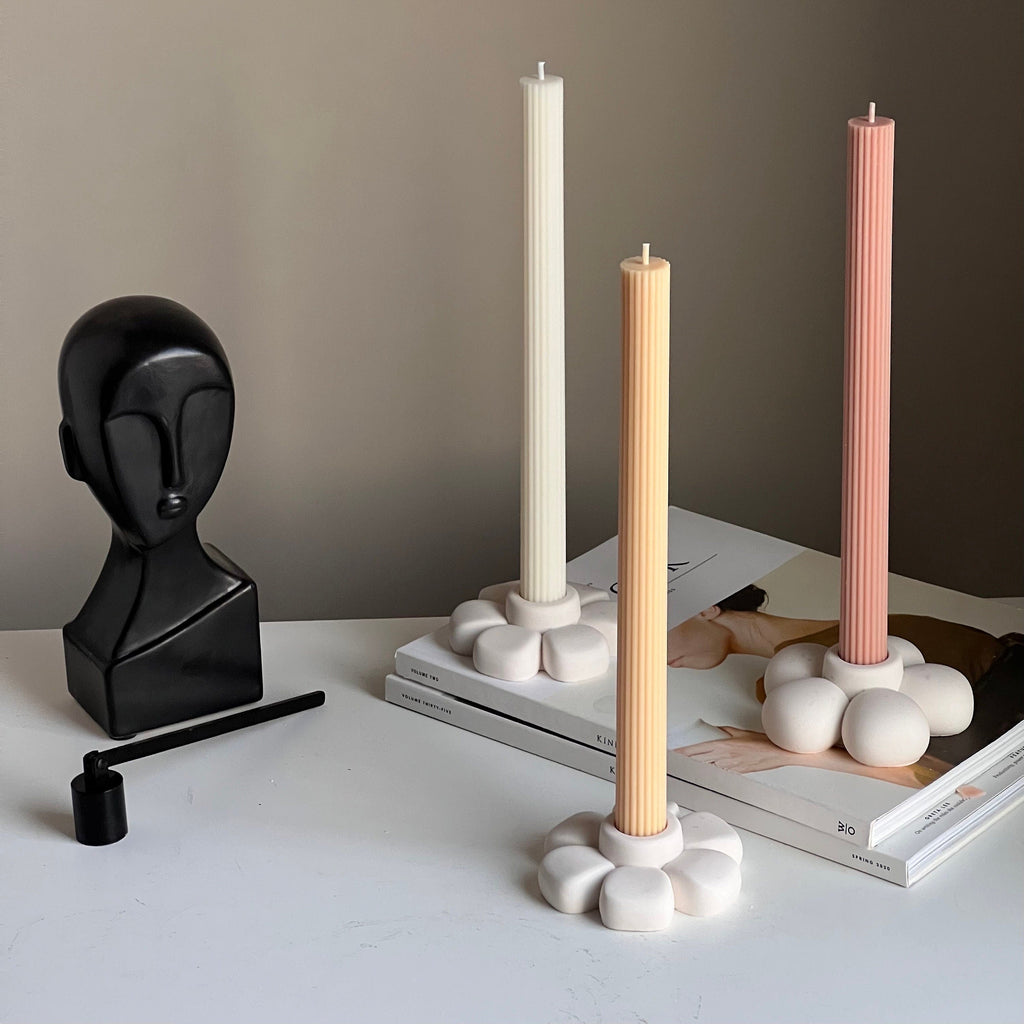Jesmonite Flower Candlestick Holder: Handmade Table Decor