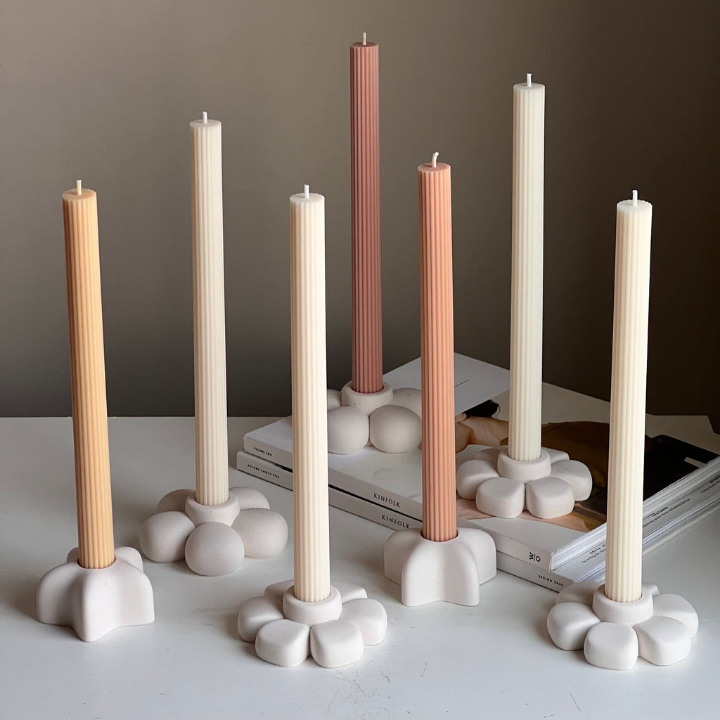 Jesmonite Flower Candlestick Holder: Handmade Table Decor