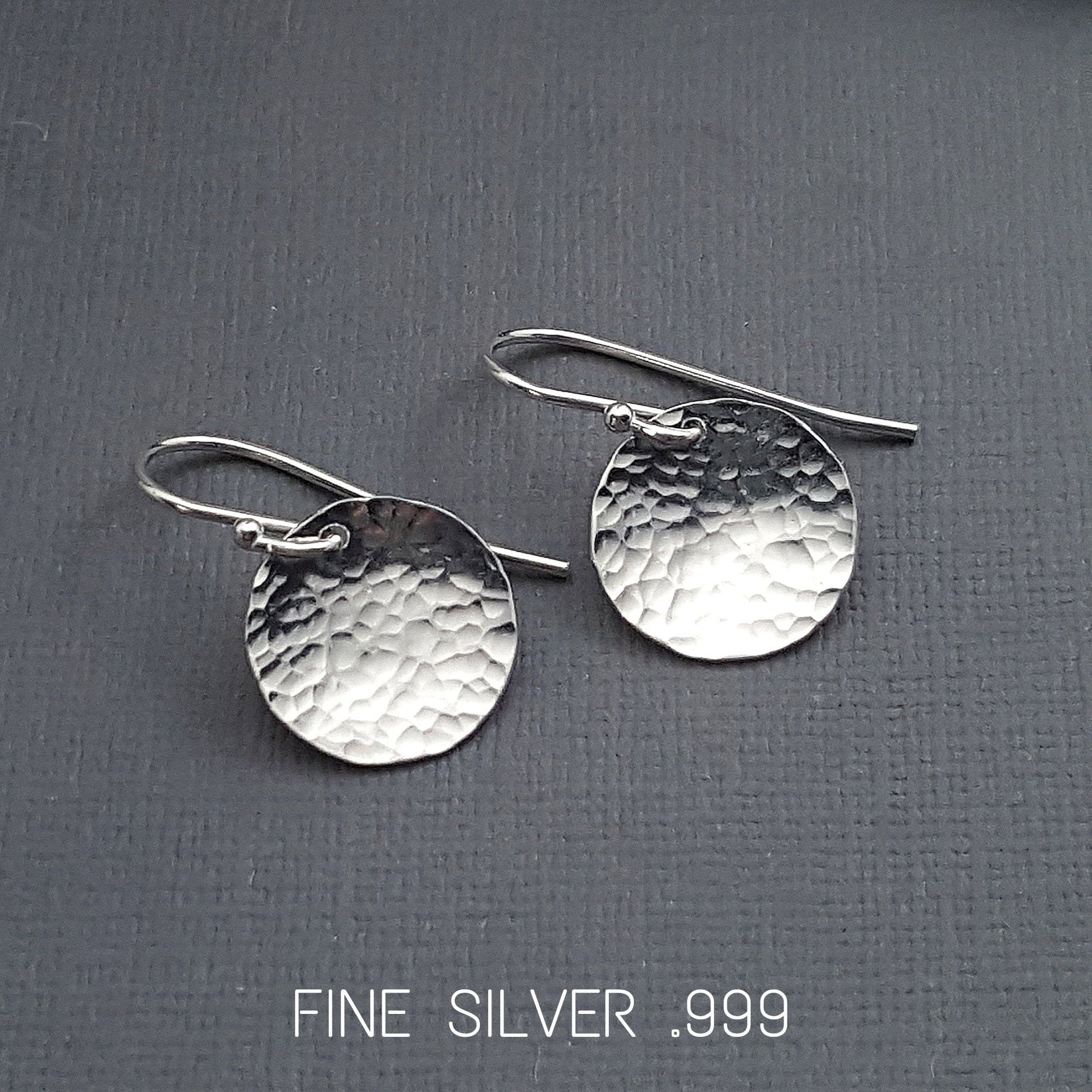 Hammered Fine Silver Disc Earrings: Minimalist Dangles