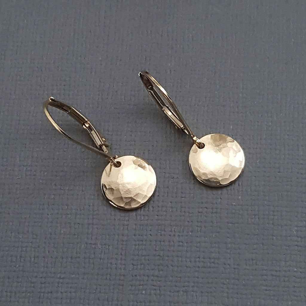 Hammered Goldfilled Disc Earrings: Minimalist Lever-back Dangles
