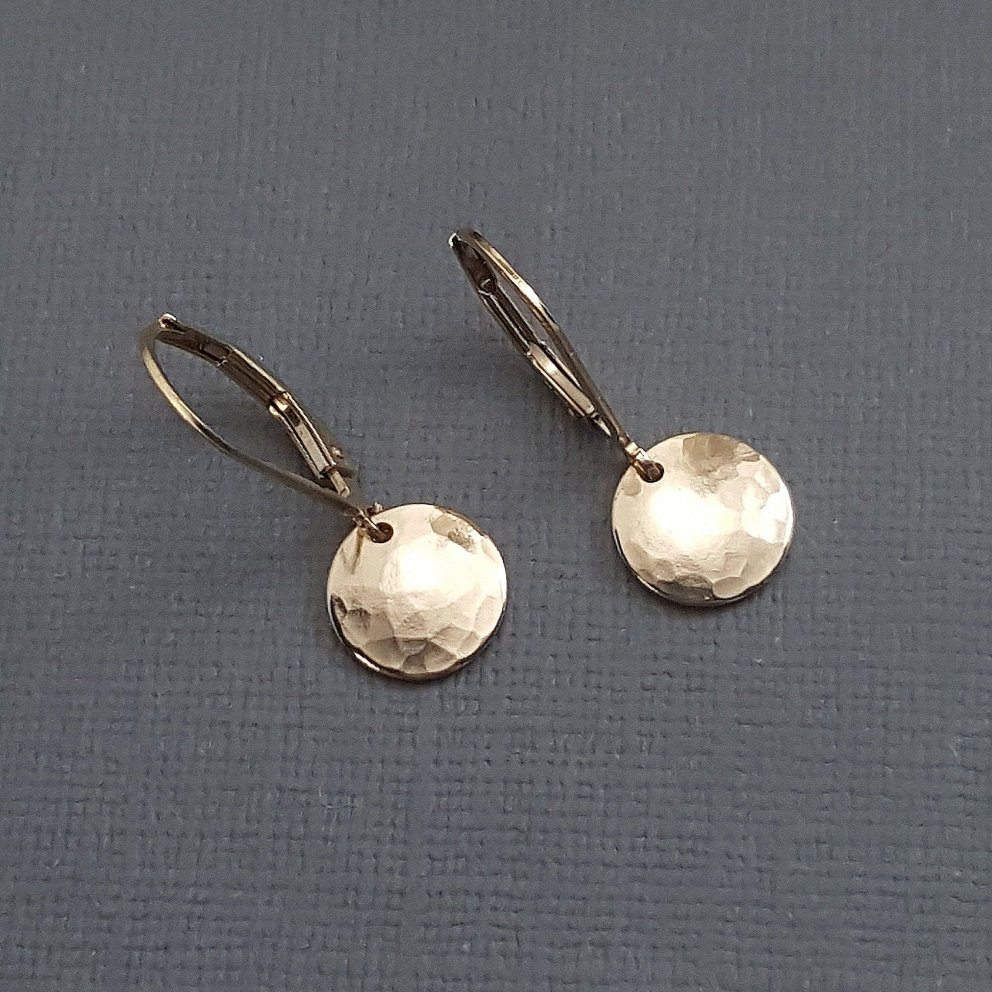 Hammered Goldfilled Disc Earrings: Minimalist Lever-back Dangles