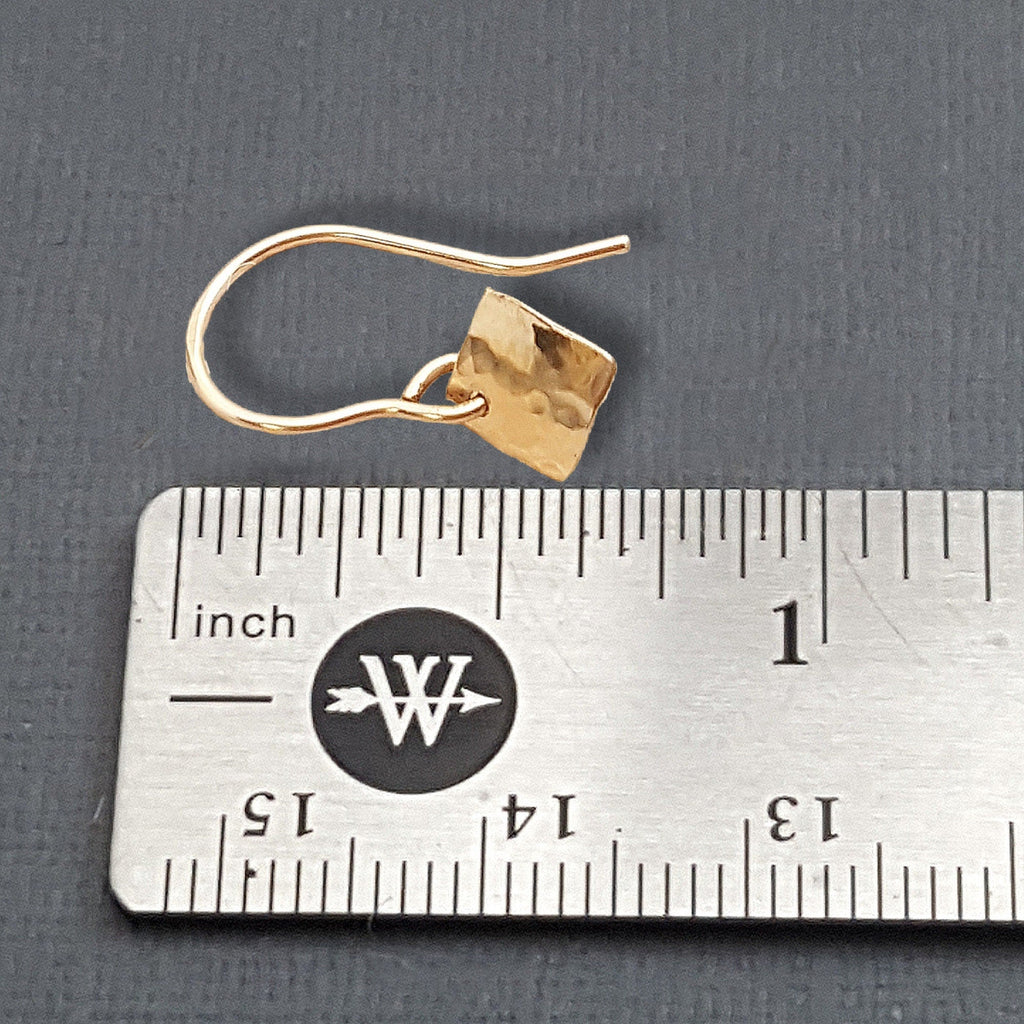 Hammered 14k Gold Square Dangle Earrings: Minimalist Tiny Gold Jewelry