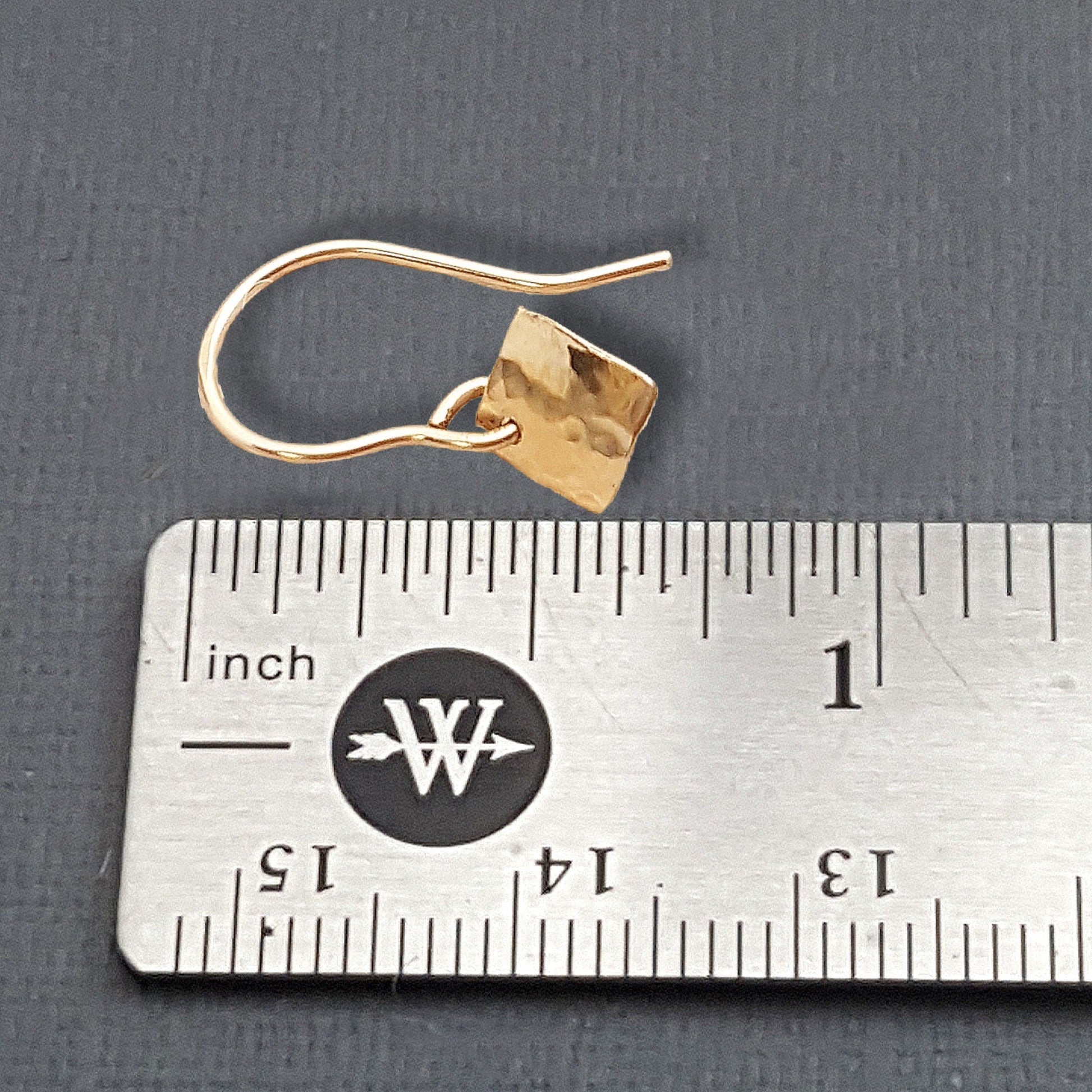 Hammered 14k Gold Square Dangle Earrings: Minimalist Tiny Gold Jewelry