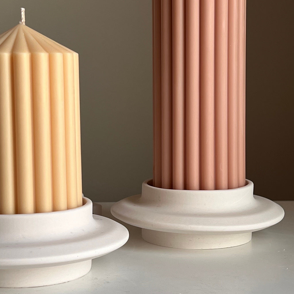 Handmade Jesmonite Round Pillar Candle Holder: Minimalist Wedding Decor