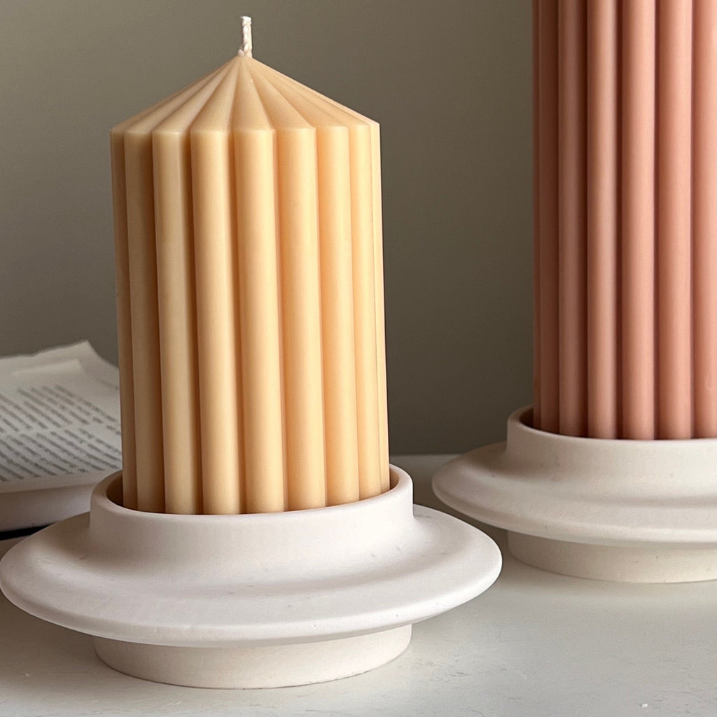 Handmade Jesmonite Round Pillar Candle Holder: Minimalist Wedding Decor