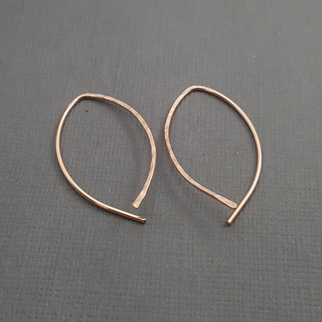 Hammered 14k Rose Gold Hoop Earrings: Minimalist Everyday Wear 7/8&quot;