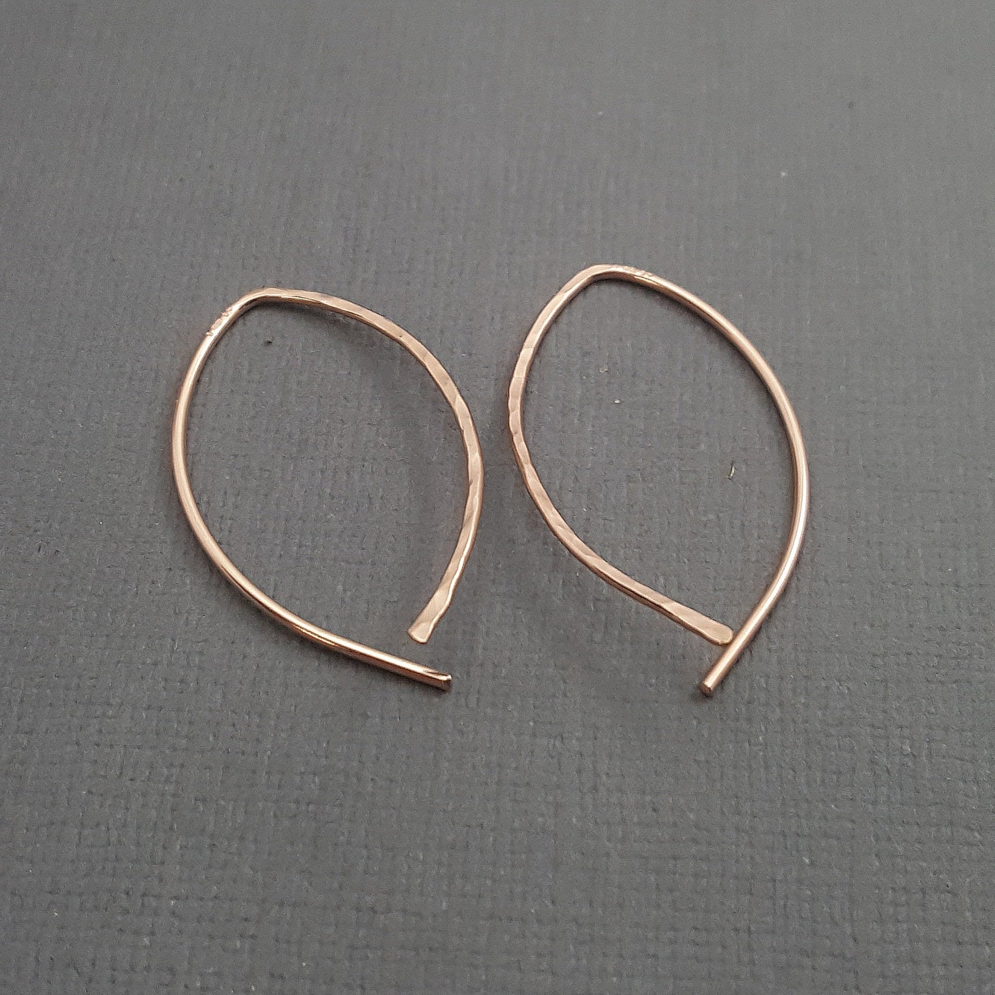 Hammered 14k Rose Gold Hoop Earrings: Minimalist Everyday Wear 7/8&quot;