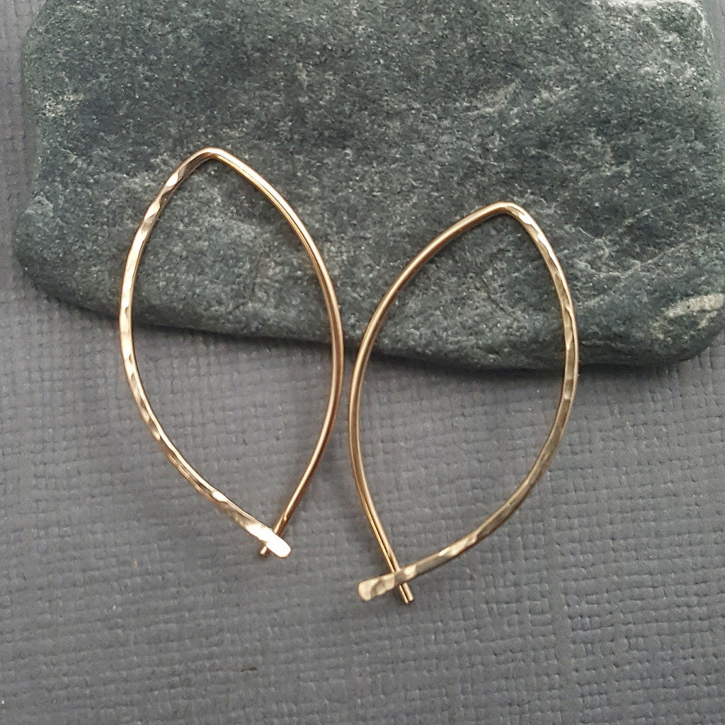 Hammered 14k Rose Gold Hoop Earrings: Minimalist Everyday Wear 7/8&quot;