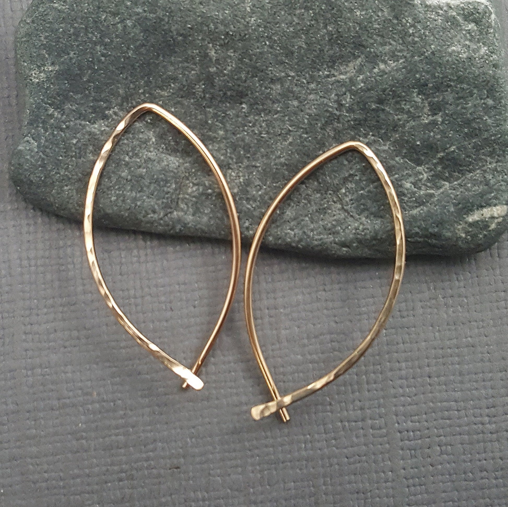 Hammered 14k Rose Gold Hoop Earrings: Minimalist Everyday Wear 7/8&quot;