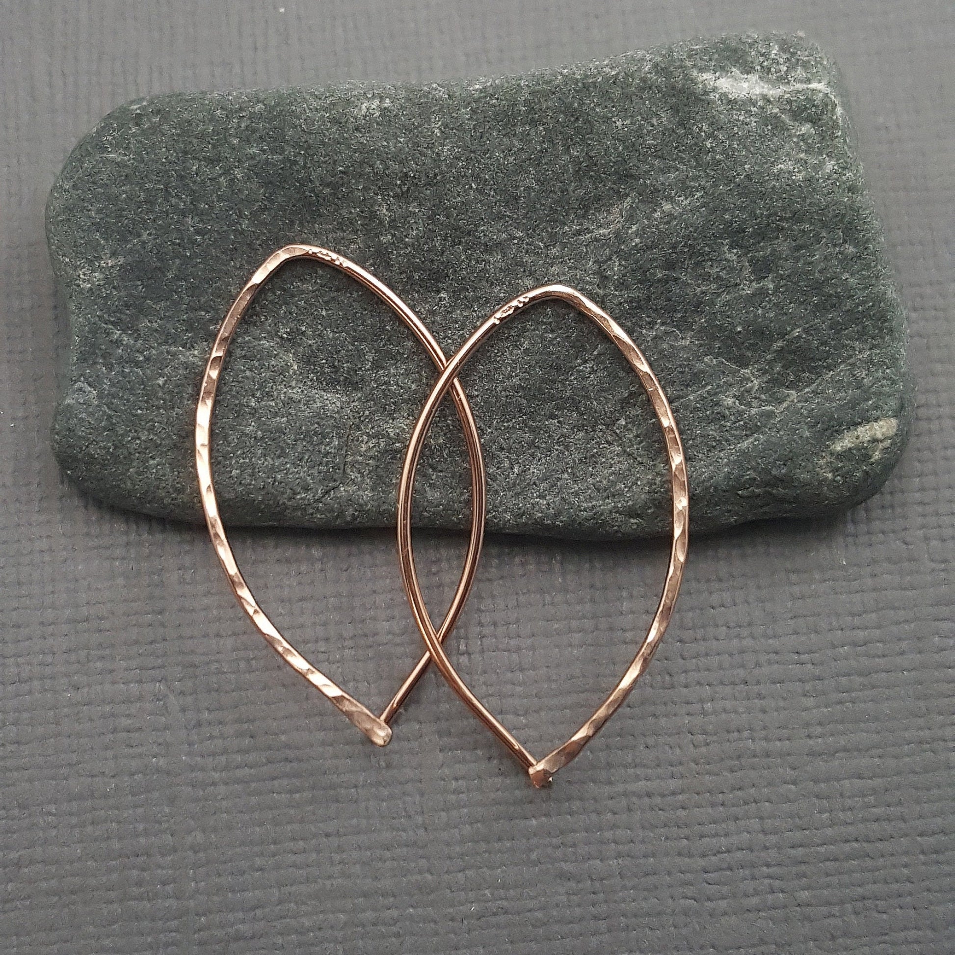 Hammered 14k Rose Gold Hoop Earrings: Minimalist Everyday Wear 7/8&quot;