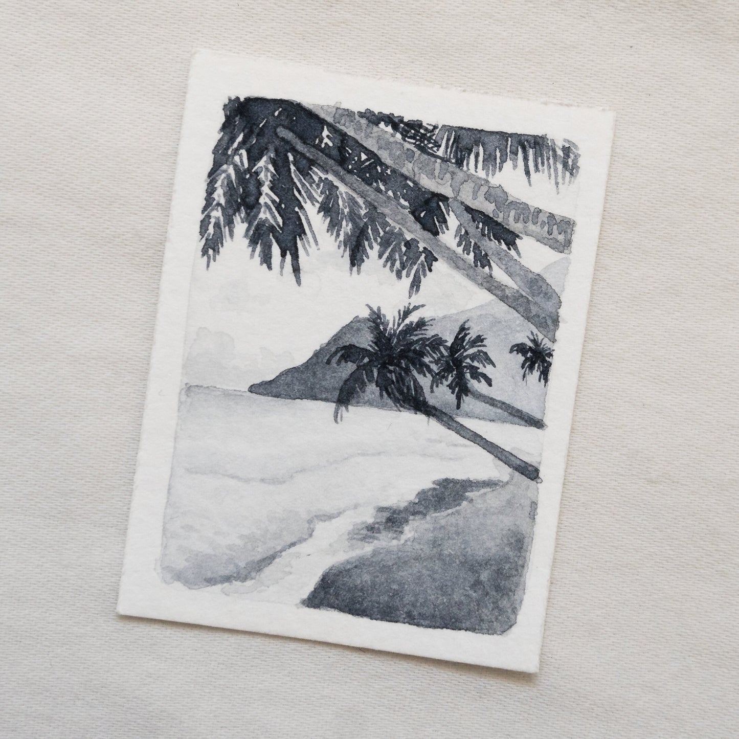 Mini Watercolour Painting Beach Palm Trees Painting *ORIGINAL PAINTING*