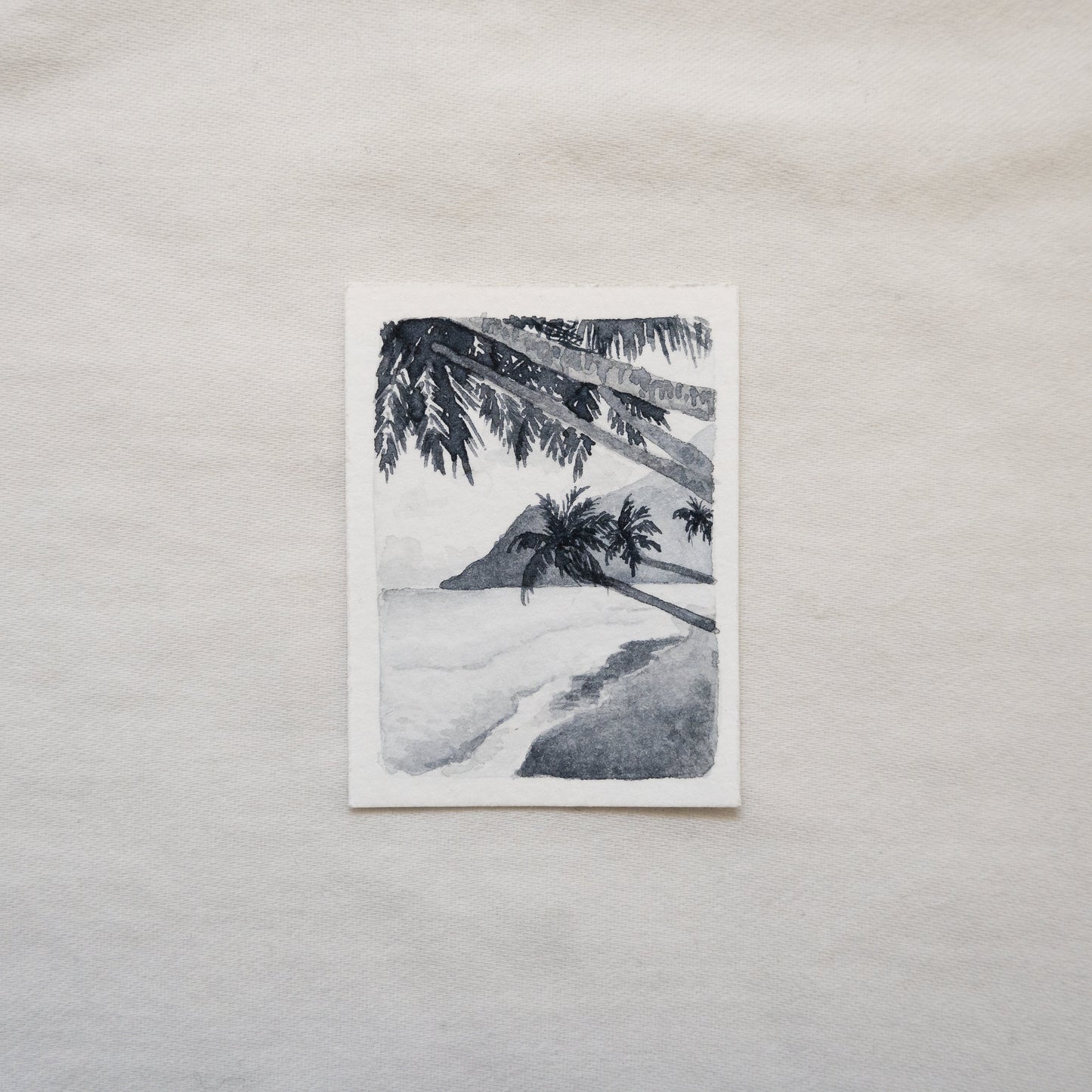 Mini Watercolour Painting Beach Palm Trees Painting *ORIGINAL PAINTING*