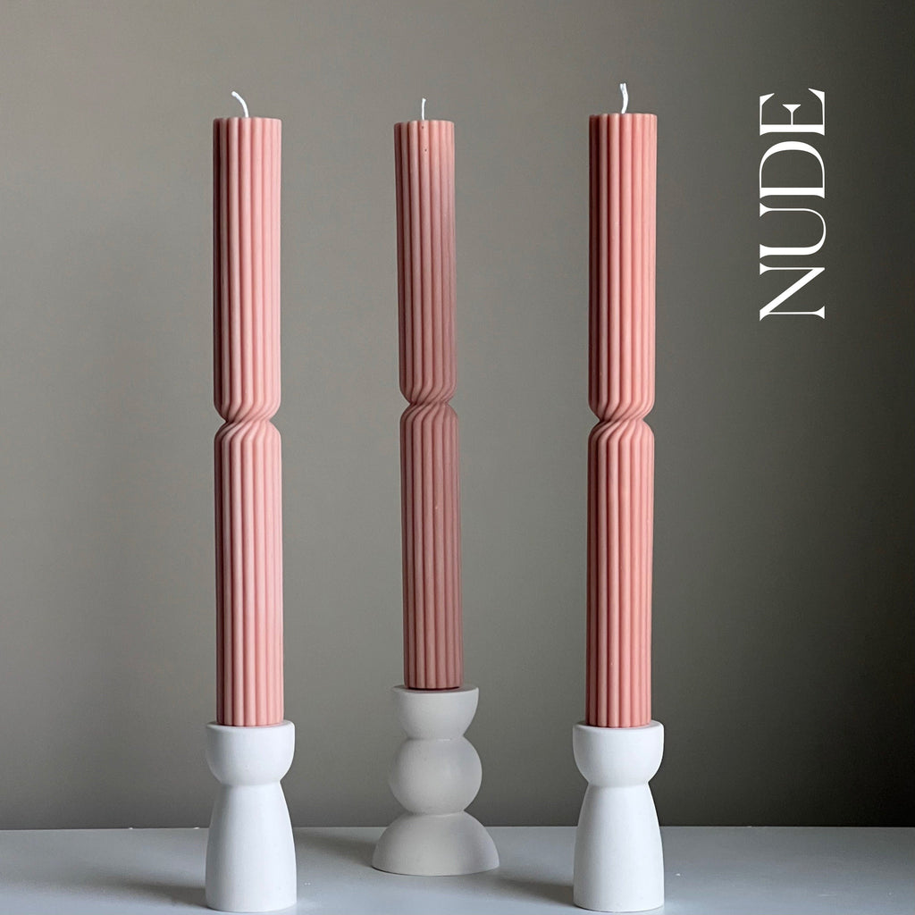Tall Ribbed Twisted Taper Candle: Handmade Soy Dinner Candle