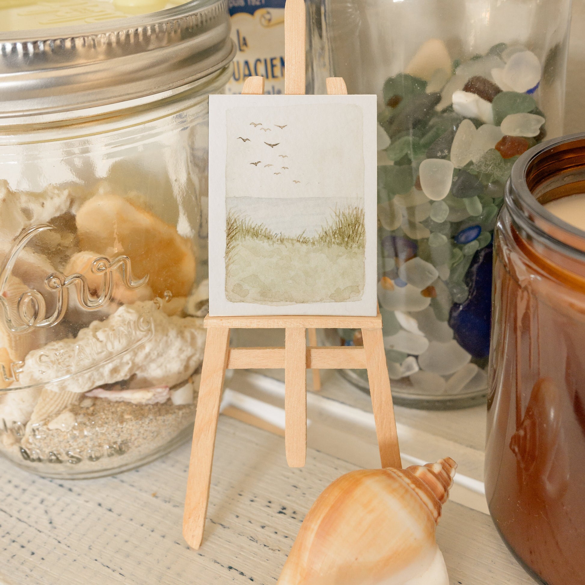 Mini aquarelle de plage | Décoration murale côtière | Peinture originale | Pièce unique