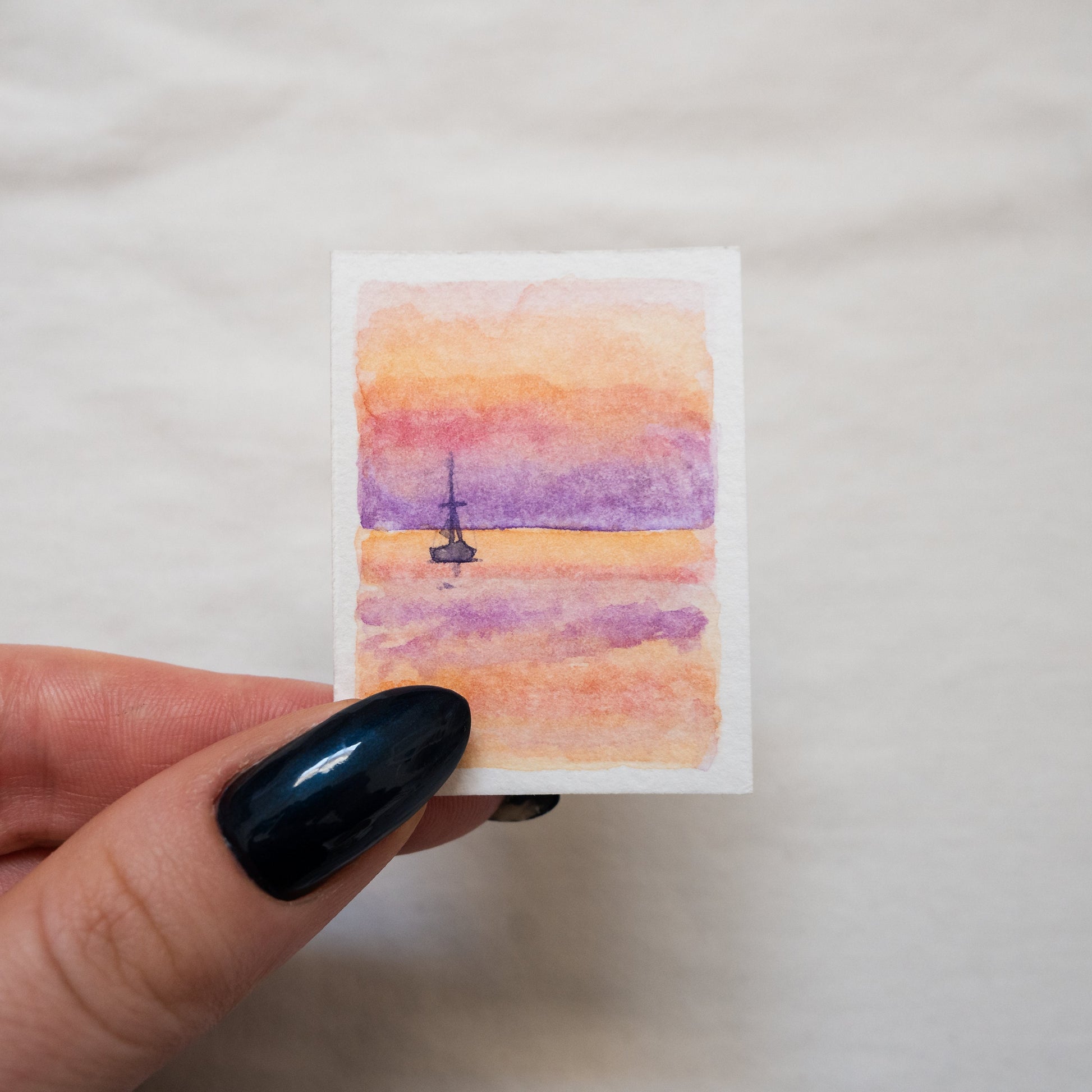 Petit tableau de coucher de soleil | Peinture nautique | Peinture originale | Pièce unique