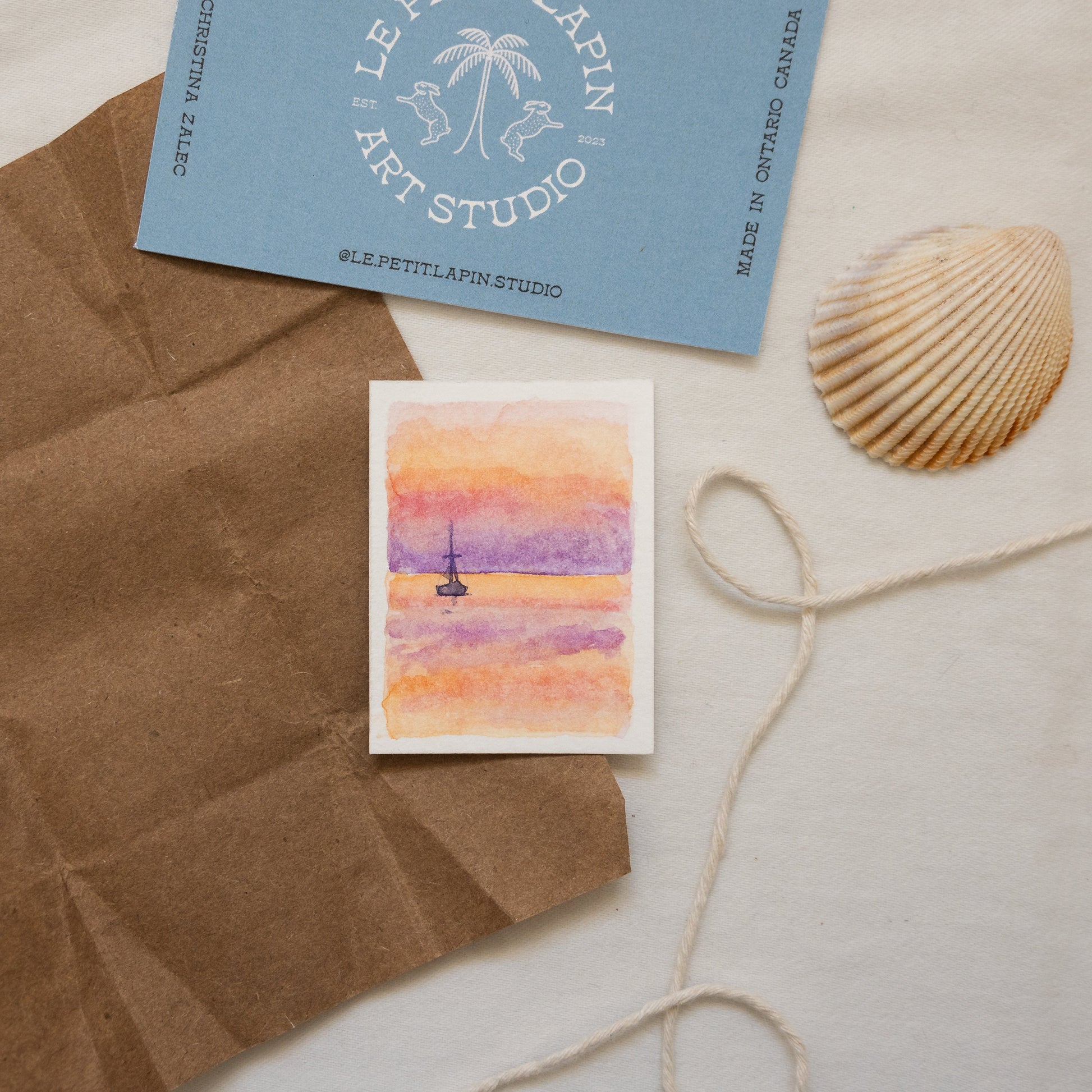 Petit tableau de coucher de soleil | Peinture nautique | Peinture originale | Pièce unique