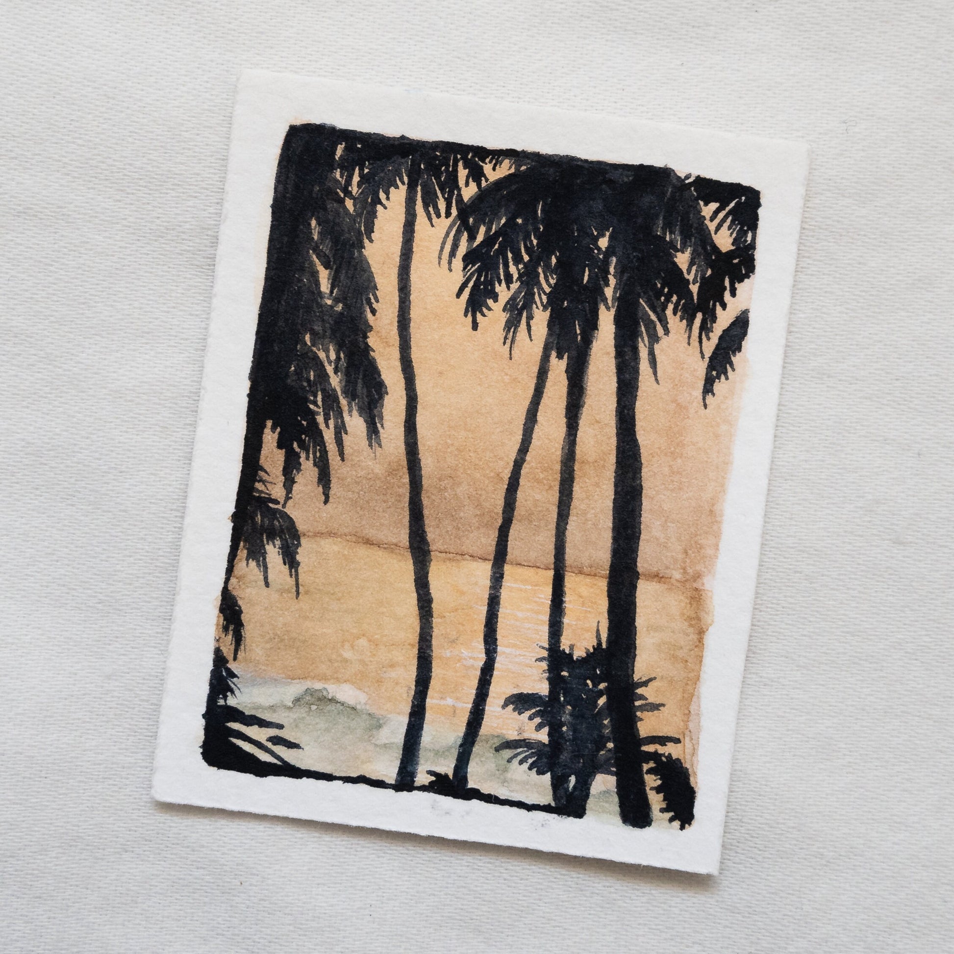 Mini-coucher de soleil | Aquarelle sur la plage | Peinture originale | Pièce unique