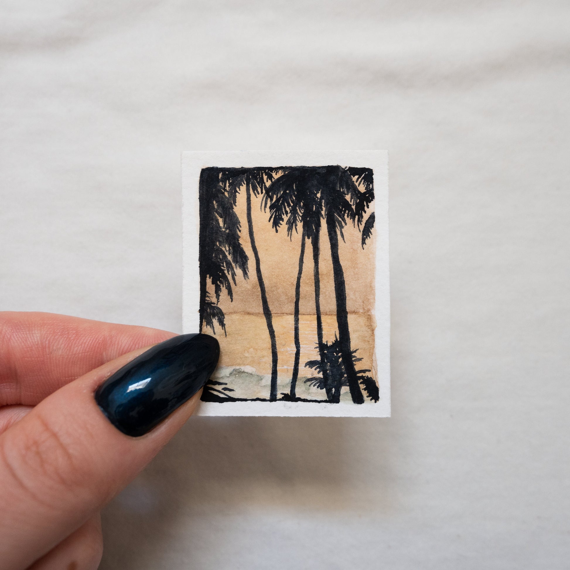 Mini-coucher de soleil | Aquarelle sur la plage | Peinture originale | Pièce unique