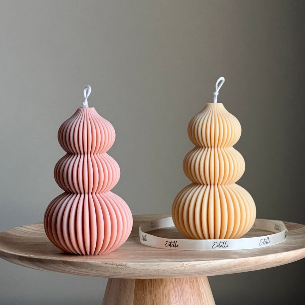 Ribbed Wavy Pillar Candle: Sculptural Soy Candle, Custom Color & Scent