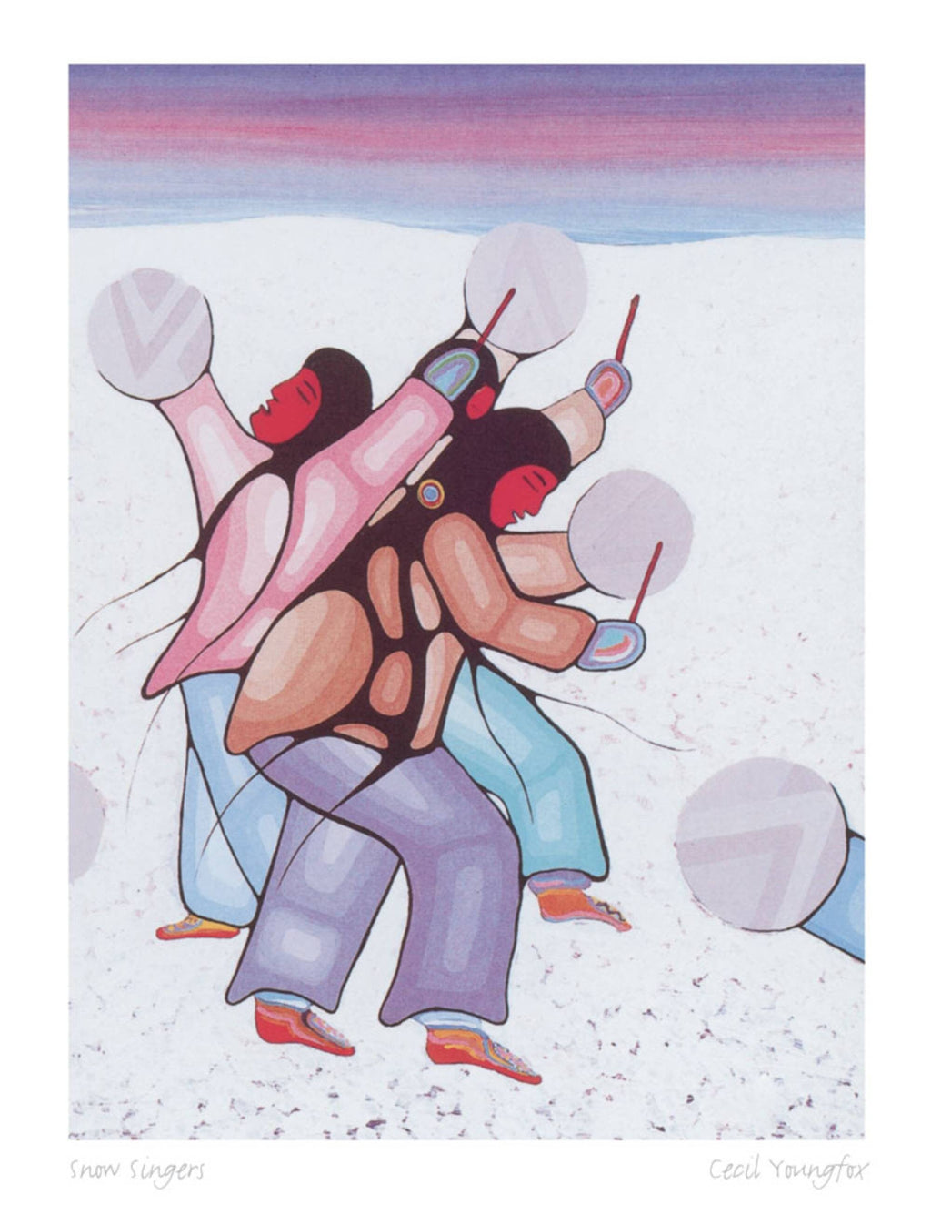 Snow Singers par Cecil Youngfox, carte d'art encadrée, art autochtone