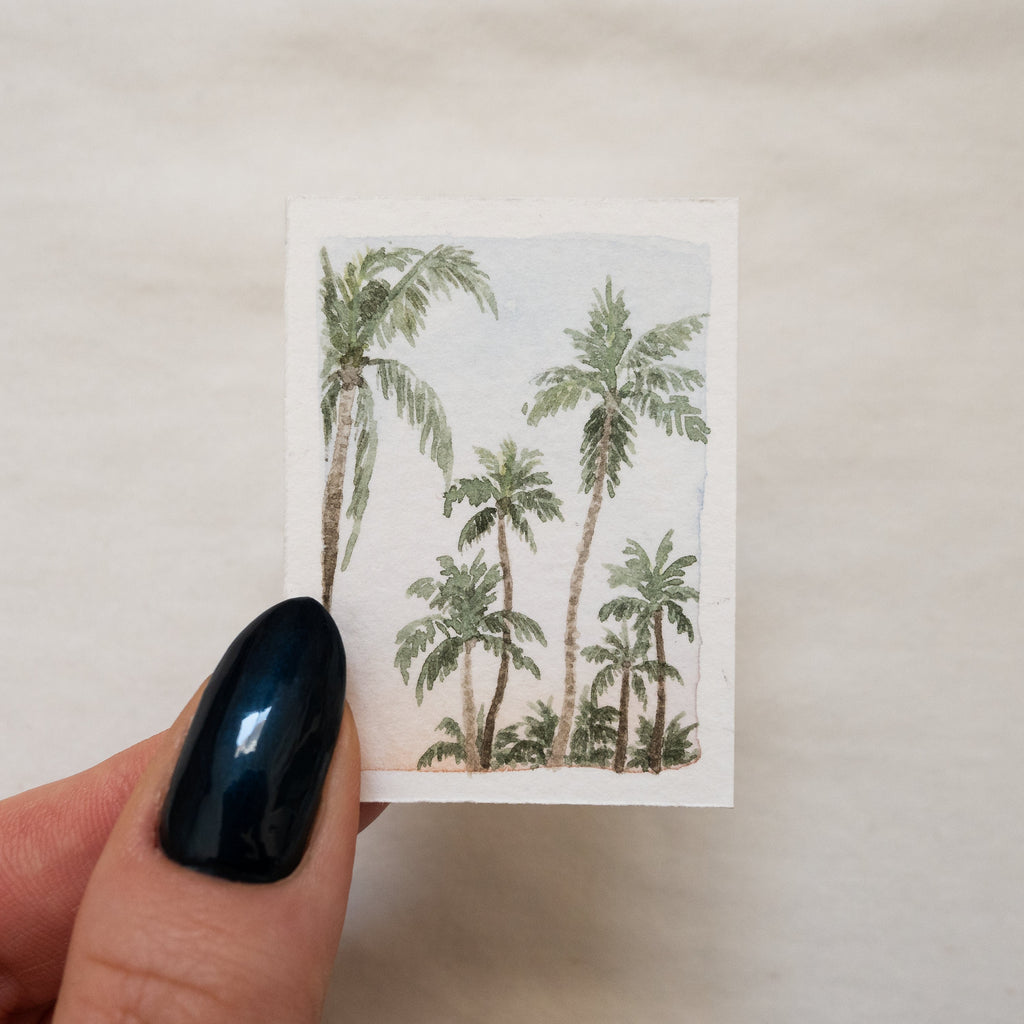 Mini-peinture de palmier | Aquarelle de plage | Peinture originale | Pièce unique
