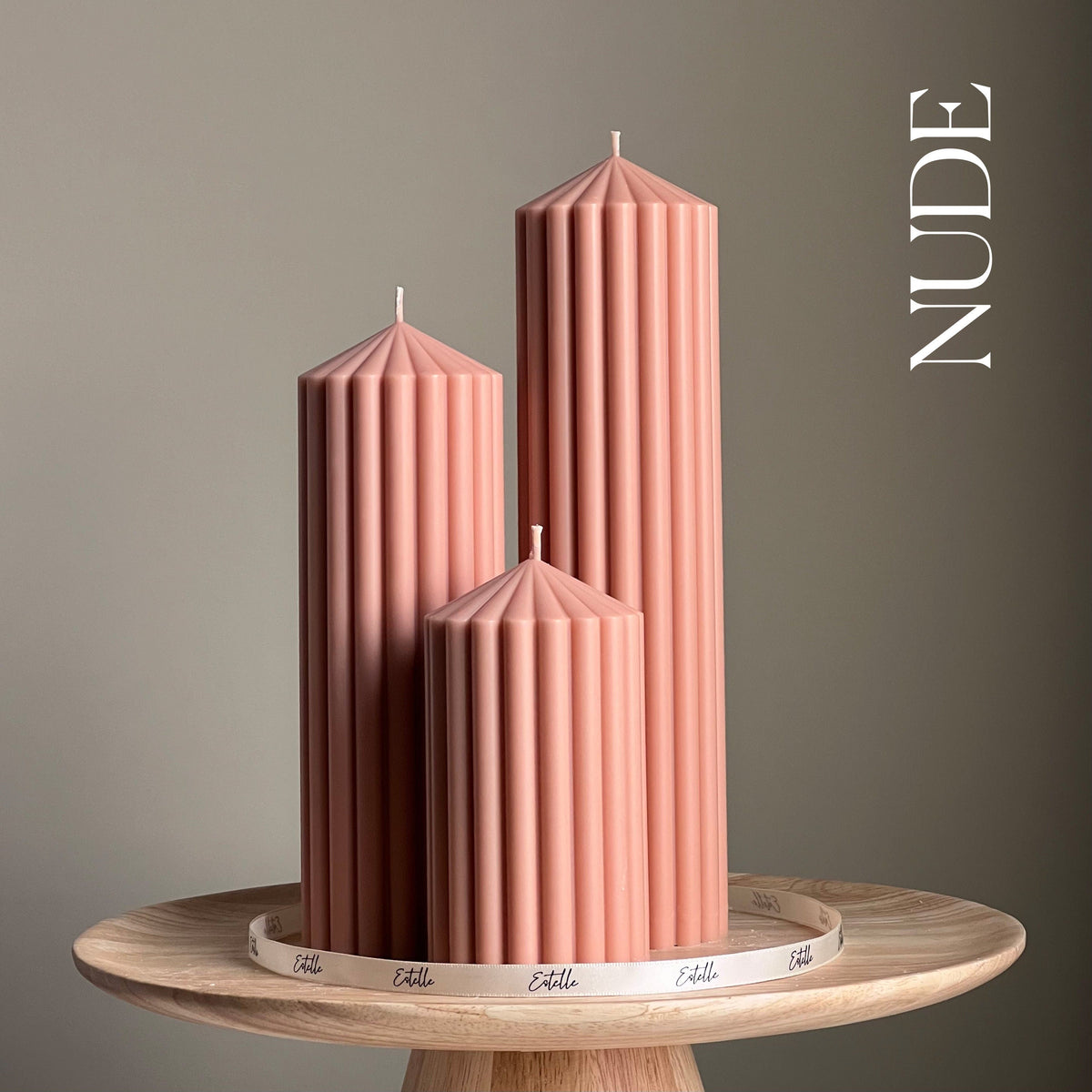 Trio de chandelles piliers pointe nervurée | cire de soja végane, décor esthétique