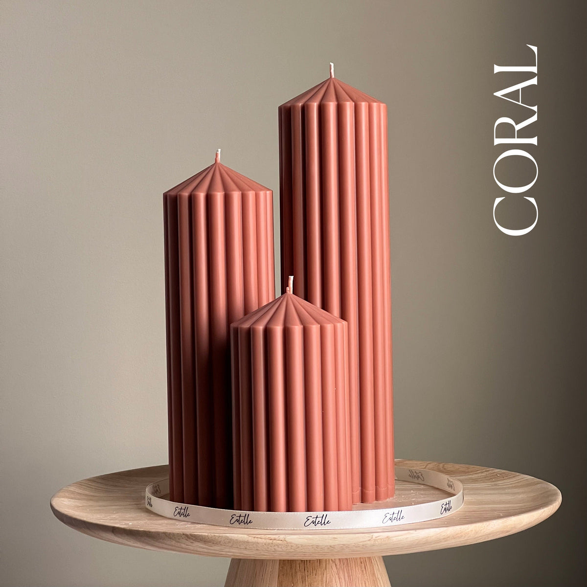 Trio de chandelles piliers pointe nervurée | cire de soja végane, décor esthétique