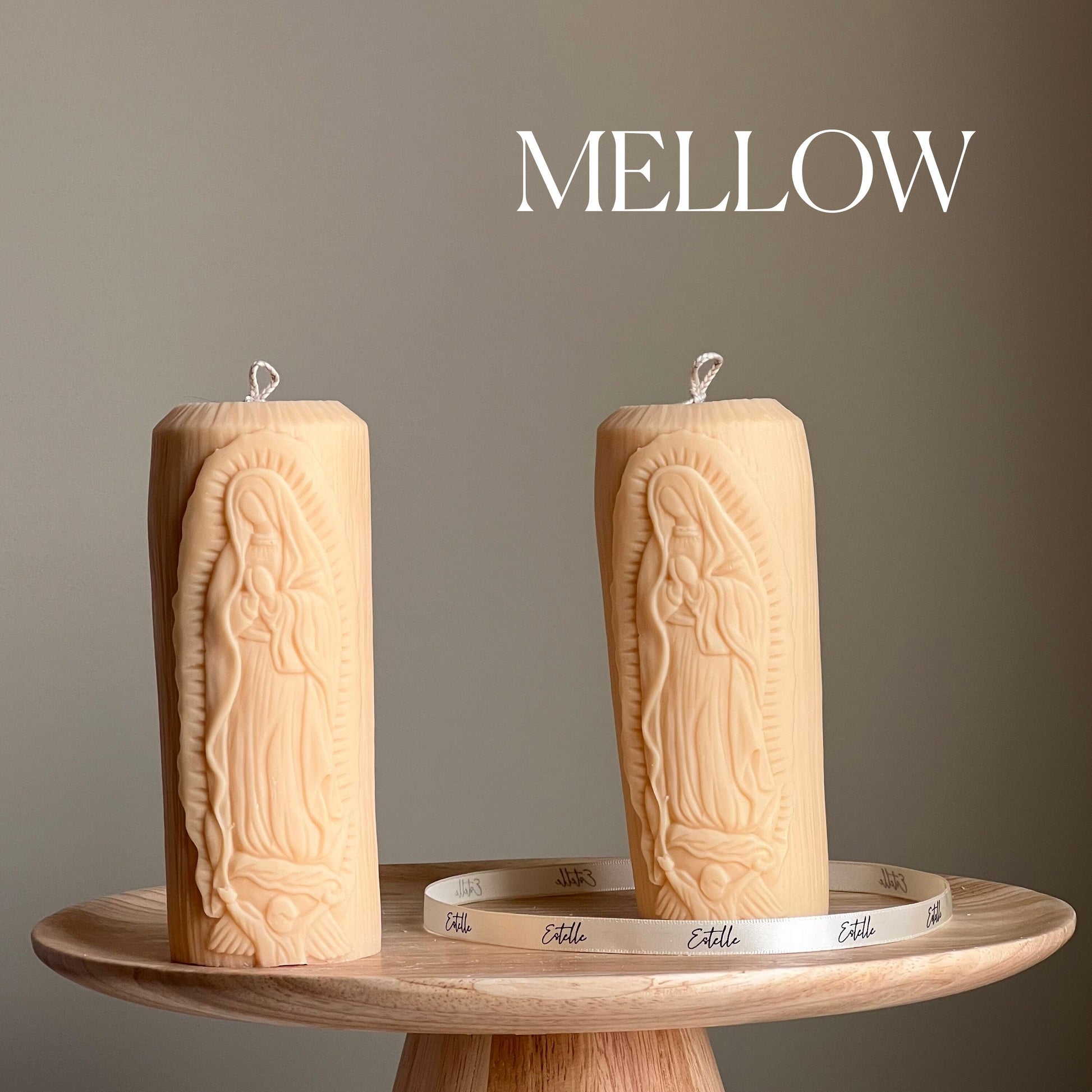 Mother Mary Soy Pillar Candle: Sculptural Catholic Candle