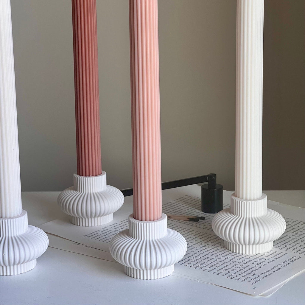 Ribbed Jesmonite Taper Candle Holder: Minimalist Table Decor