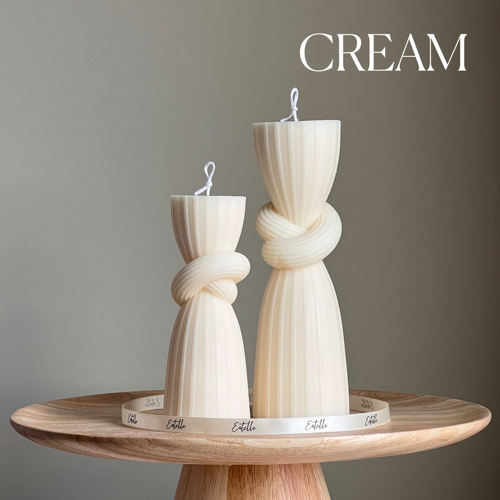Knot Pillar Candle Set: Ribbed Soy Wax Candle, Home Decor