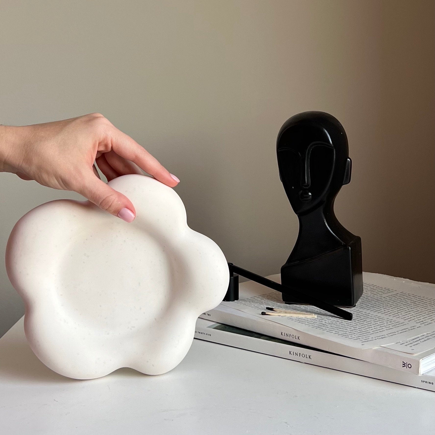 Big Flower Jesmonite Trinket Tray: Scandi Home Decor