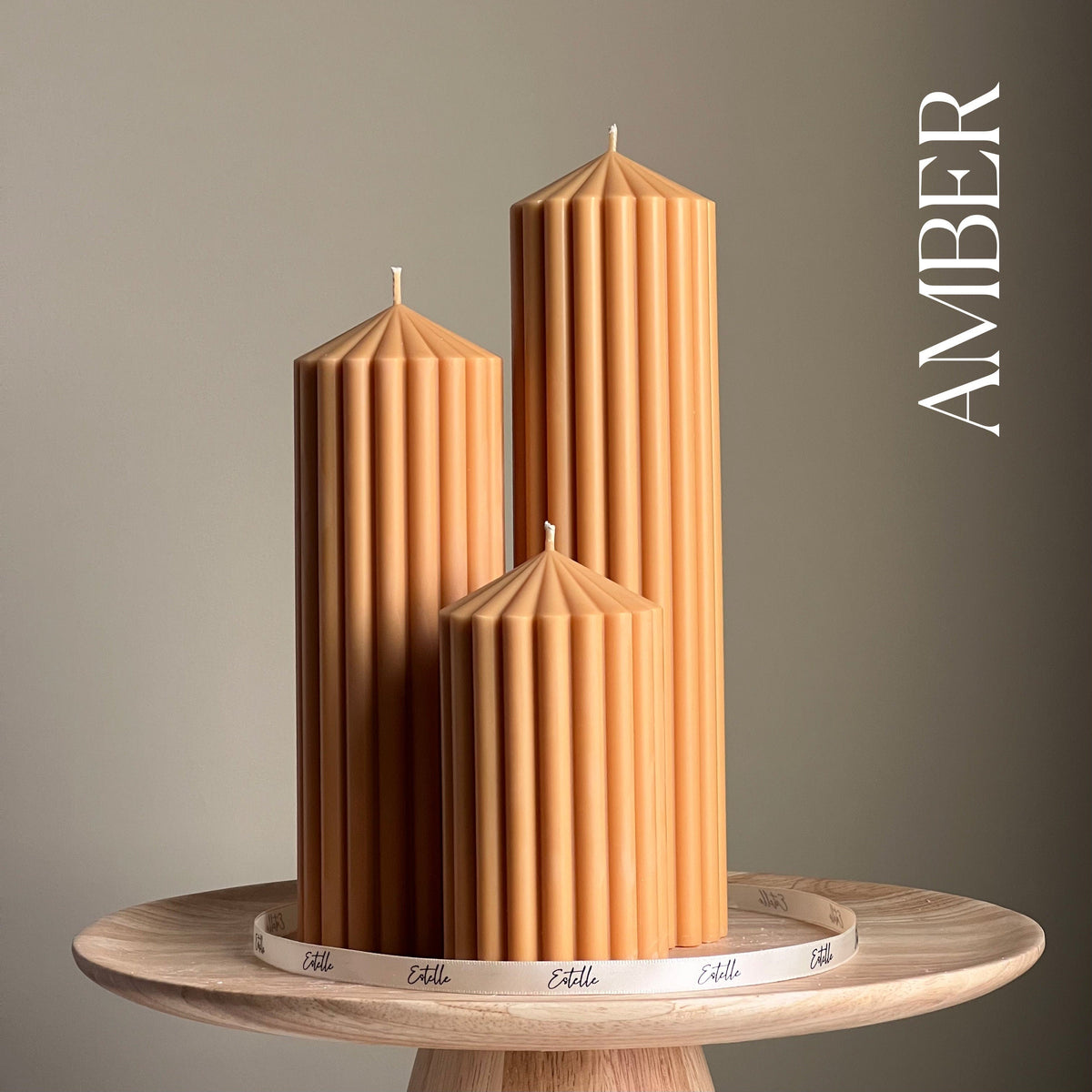 Trio de chandelles piliers pointe nervurée | cire de soja végane, décor esthétique