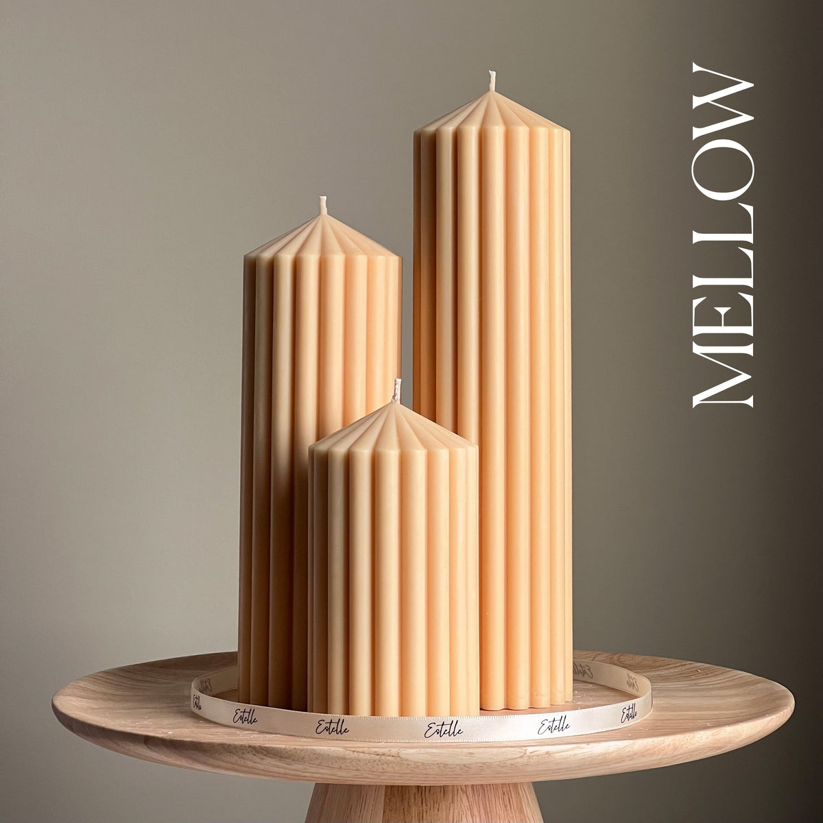 Trio de chandelles piliers pointe nervurée | cire de soja végane, décor esthétique